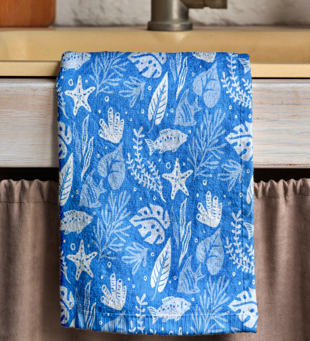 Sea Animals Hand Towel, Coastal Kitchen Tea Towel, Nautical Tea Towel, Ocean Hand Towels, Starfish Hand Towel, Maritime Dish Towel