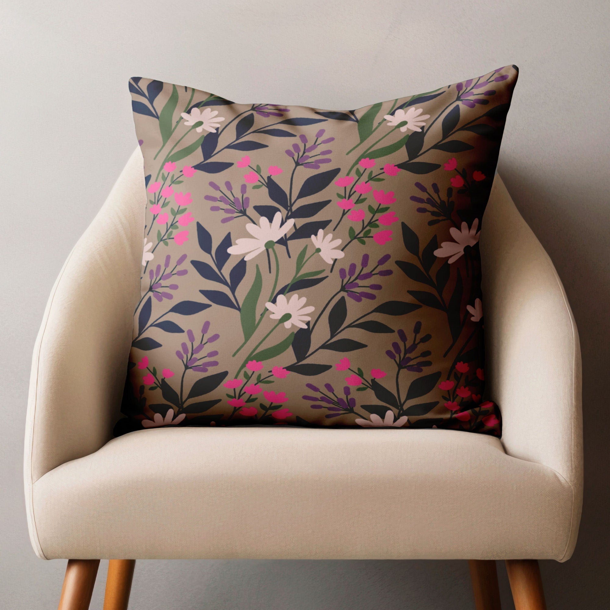 Modern Vintage Floral Throw Pillow Covers, Pink Floral Pillowcase, Farmhouse Floral Pillow Cover, Floral Printed Cushion Cover