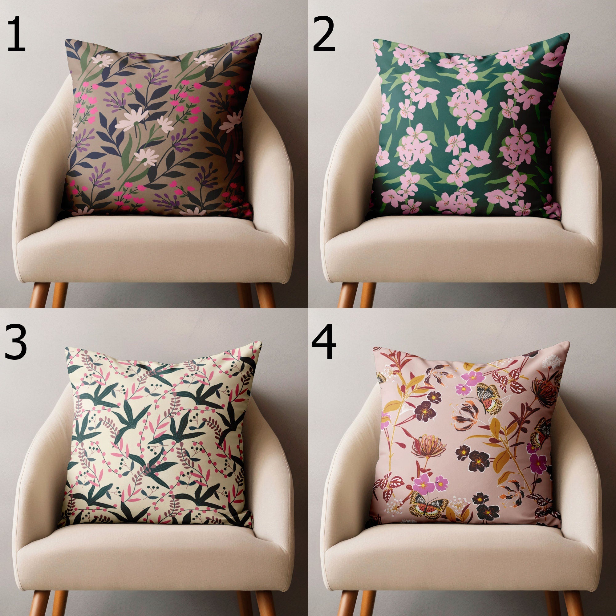 Modern Vintage Floral Throw Pillow Covers, Pink Floral Pillowcase, Farmhouse Floral Pillow Cover, Floral Printed Cushion Cover