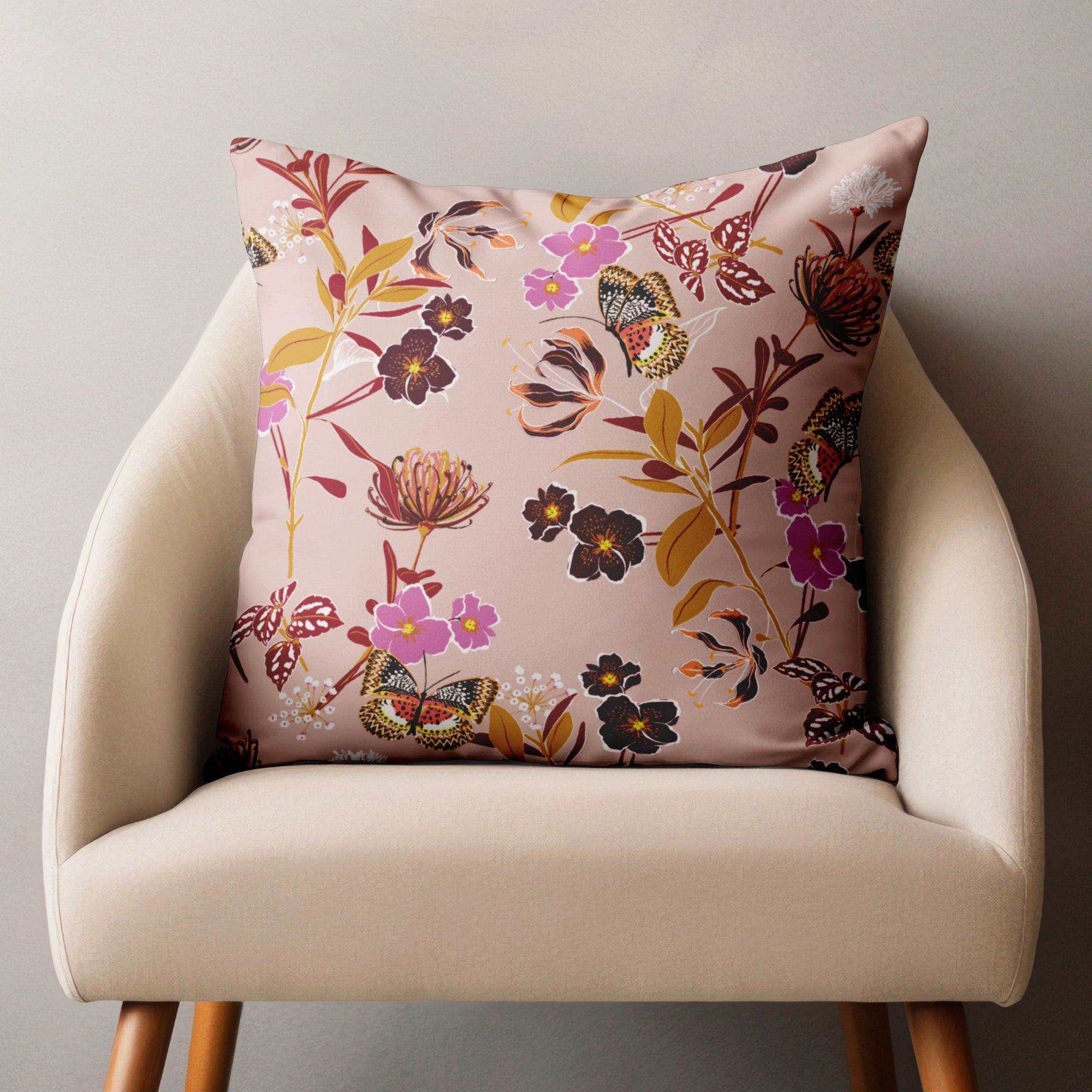 Modern Vintage Floral Throw Pillow Covers, Pink Floral Pillowcase, Farmhouse Floral Pillow Cover, Floral Printed Cushion Cover