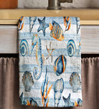 Coastal Kitchen Towel, Seashell Starfish Print Tea Towels, Ocean Themed Soft Absorbent Hand Towel, Sea Animals Hand Towel