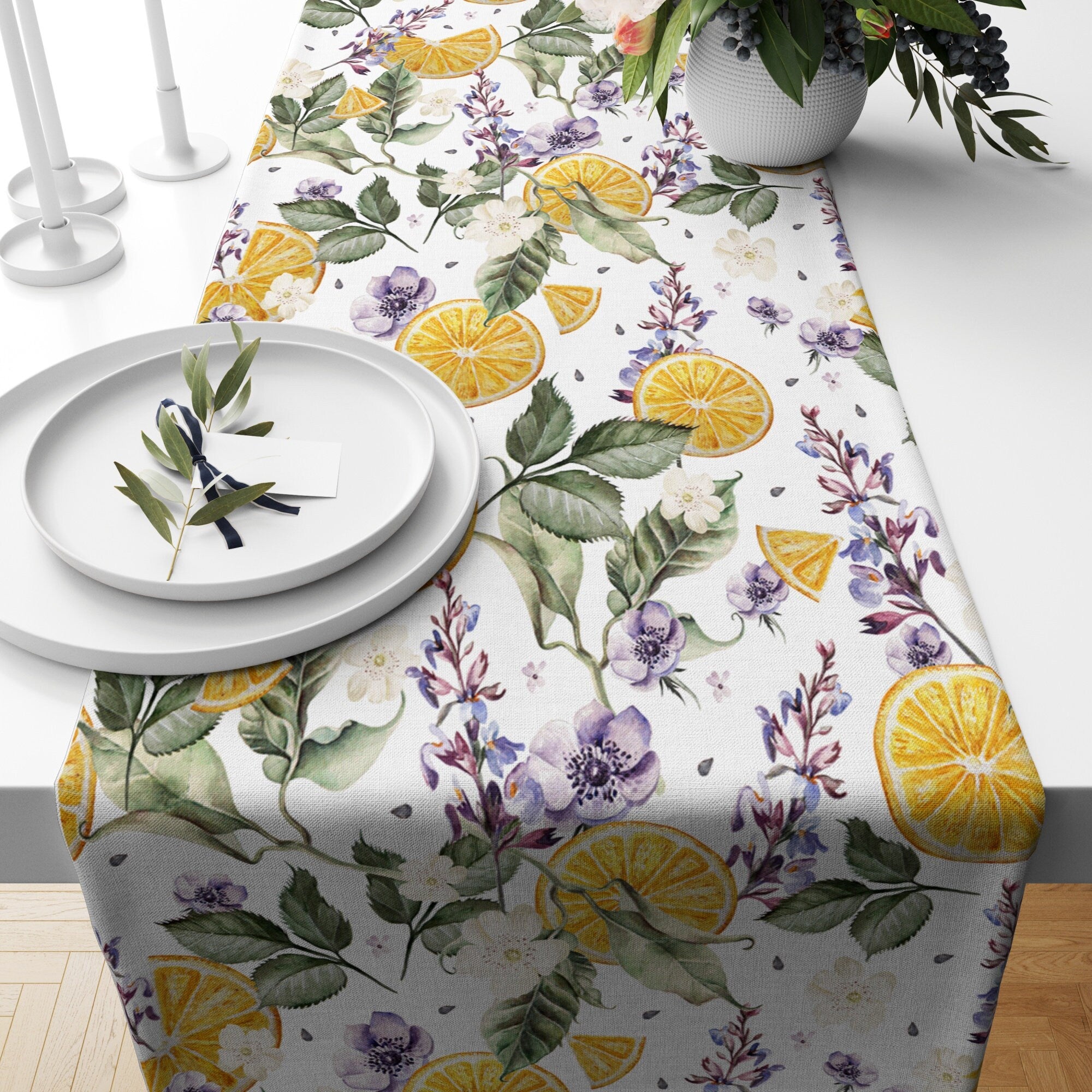 Lemon Floral Table Runner, Yellow Lemon Table Runner, Lemon Printed Table Runner, Farmhouse Lemon Table Runner, Yellow Floral Table Decor