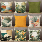 Abstract Leaves Pillow Covers, Botanical Pillow Cover, Exotic Green Orange Leaves Pillowcase, Tropical Abstract Cushion Cover