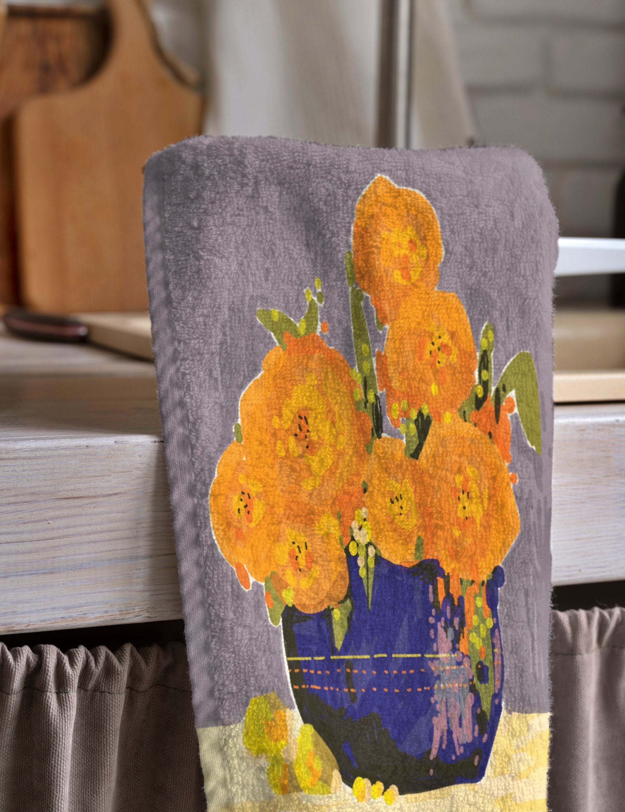 Floral Abstract Print Tea Towel, Colorful Floral Kitchen Towels, Floral Painting Hand Towel, Floral Fingertip Tea Towels, Floral Tea Towels