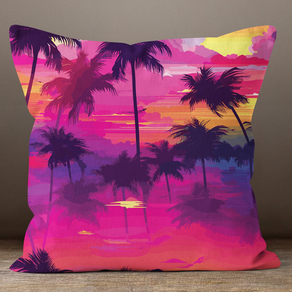 Exotic Hawaiian Pillowcases, Tropical Palm Purple Cushion Covers, Hawaiian Palm Tree Leaf Pillow Covers, Palm Tree Purple Pink Pillow Covers