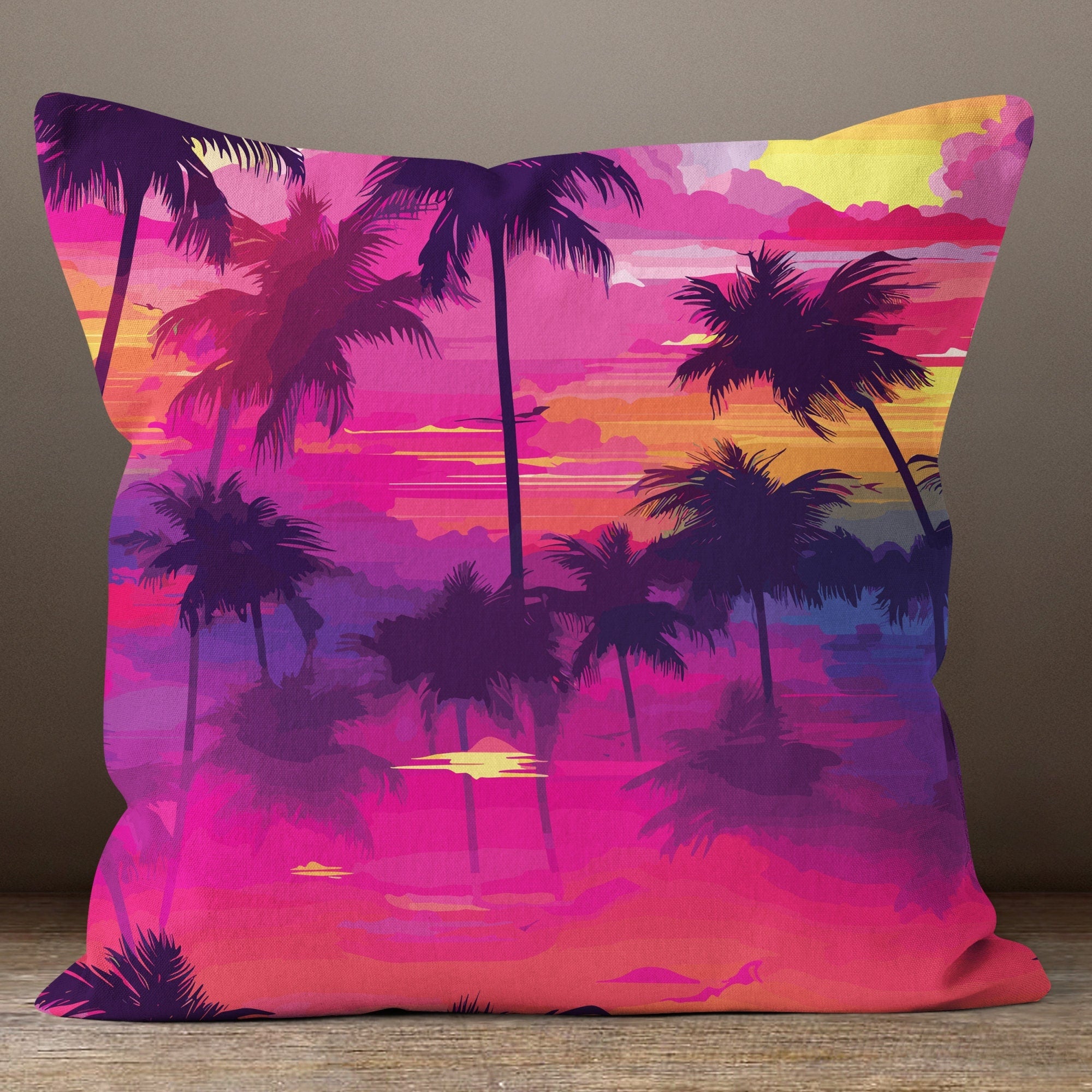 Exotic Hawaiian Pillowcases, Tropical Palm Purple Cushion Covers, Hawaiian Palm Tree Leaf Pillow Covers, Palm Tree Purple Pink Pillow Covers