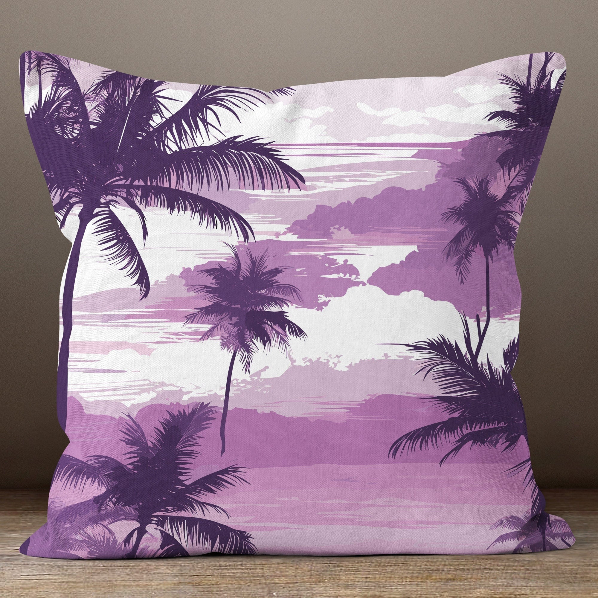 Exotic Hawaiian Pillowcases, Tropical Palm Purple Cushion Covers, Hawaiian Palm Tree Leaf Pillow Covers, Palm Tree Purple Pink Pillow Covers