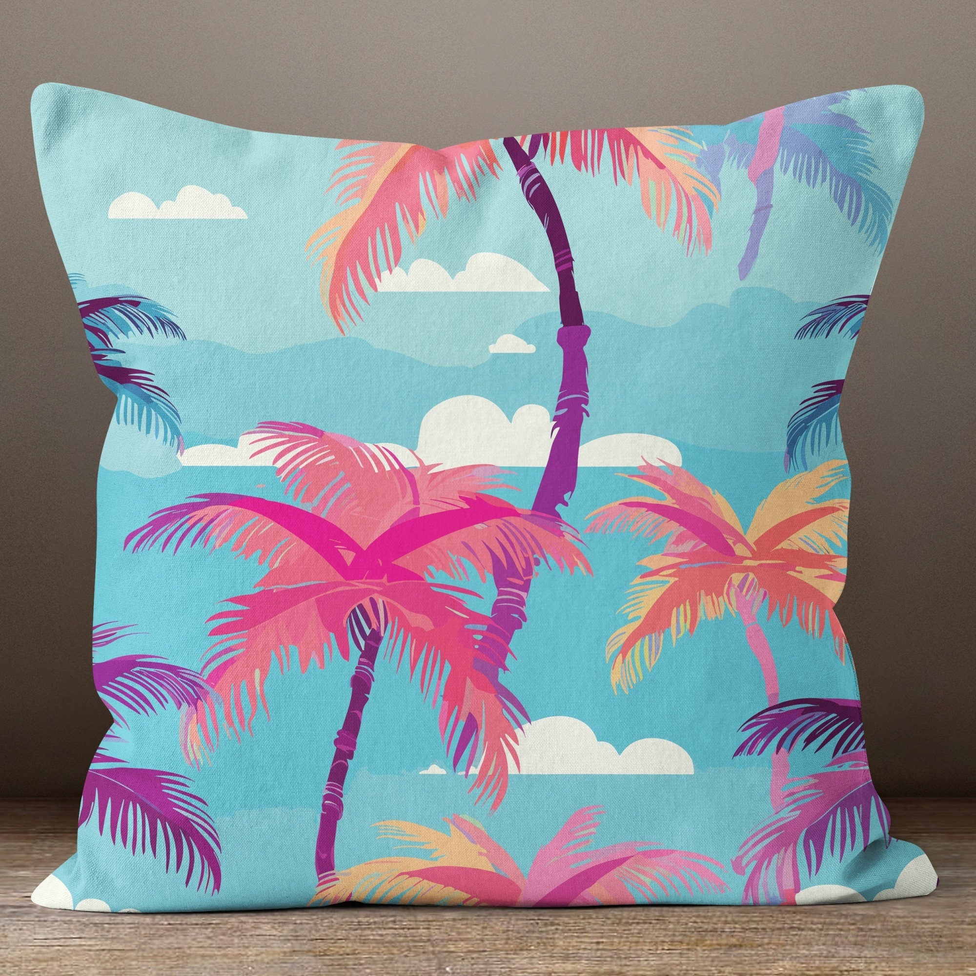 Exotic Hawaiian Pillowcases, Tropical Palm Purple Cushion Covers, Hawaiian Palm Tree Leaf Pillow Covers, Palm Tree Purple Pink Pillow Covers