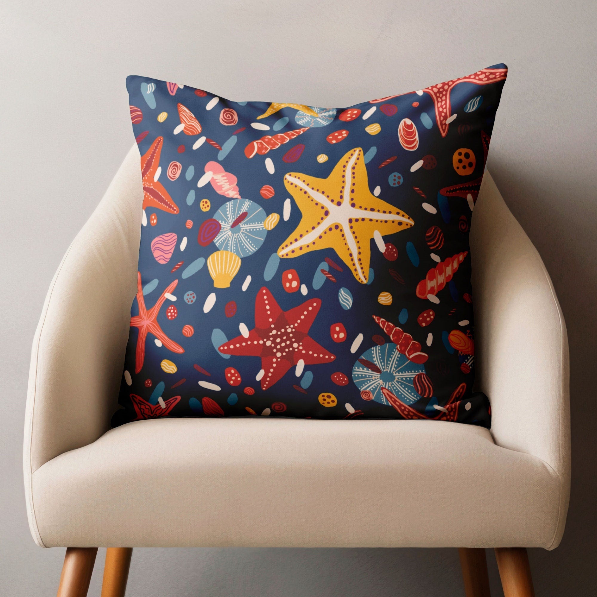 Nautical Throw Pillow Cover, Ocean Starfish Pillow Cover, Sea Life Cushion Covers, Coastal Seastar Pillowcase, Yacht Decor Pillow Covers