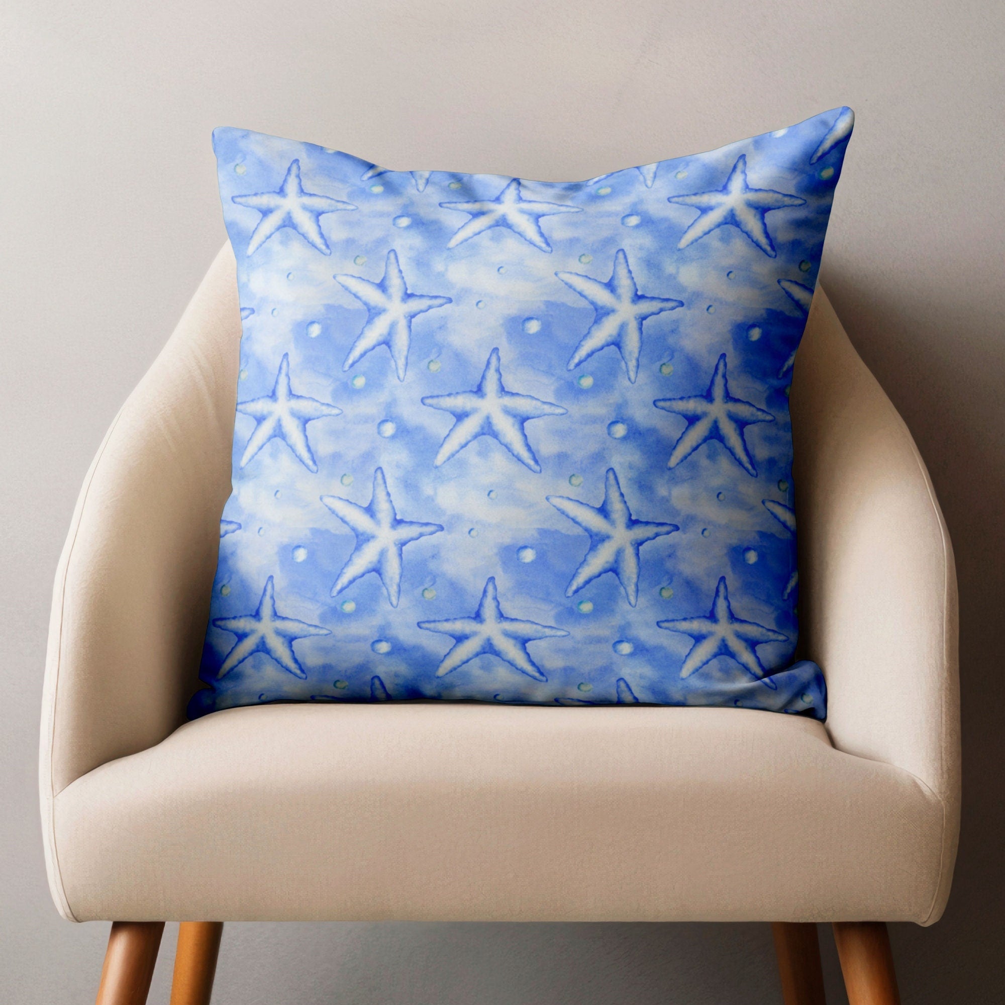 Nautical Throw Pillow Cover, Ocean Blue Pillow Covers, Starfish Pillow Case, Sea Life Coral Cushion Covers, Coastal Pillowcases