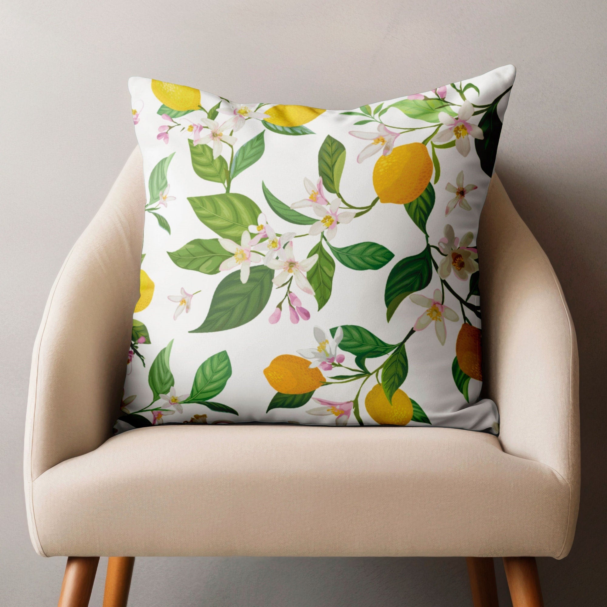 Lemon Pillow Covers, Citrus Fruit Throw Pillows, Floral Lemon Cushion Covers, Summer Fresh Home Decor, Greenery Lemon Pillowcases