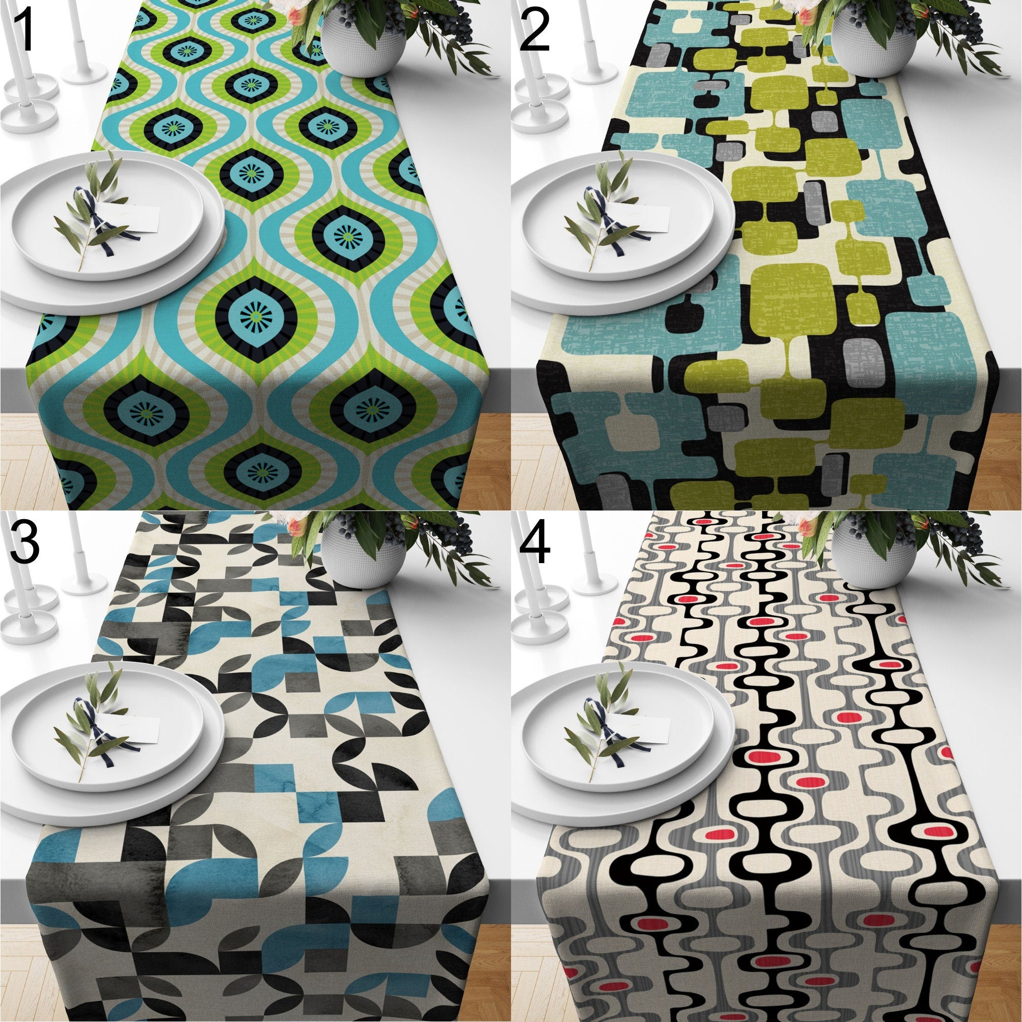 Mid Century Modern Table Runner, Retro Coffee Table Runners, 70s Mod Table Runners, MCM Table Runners, 80s Table Runnes