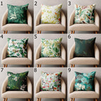 Botanic Floral Pillow Covers, Tropical Flowers Pillow Covers, Tropical Green Leaf Cushion Covers, Green Floral Pillowcase, Botanical Pillow