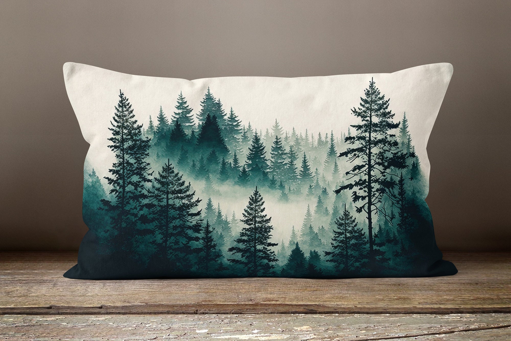 Landscape Pillow Cover, Misty Pine Forest Throw Pillow Cover, Pine Forest Landscape Pillowcase, Mountains Pine Forest Cushion Cover