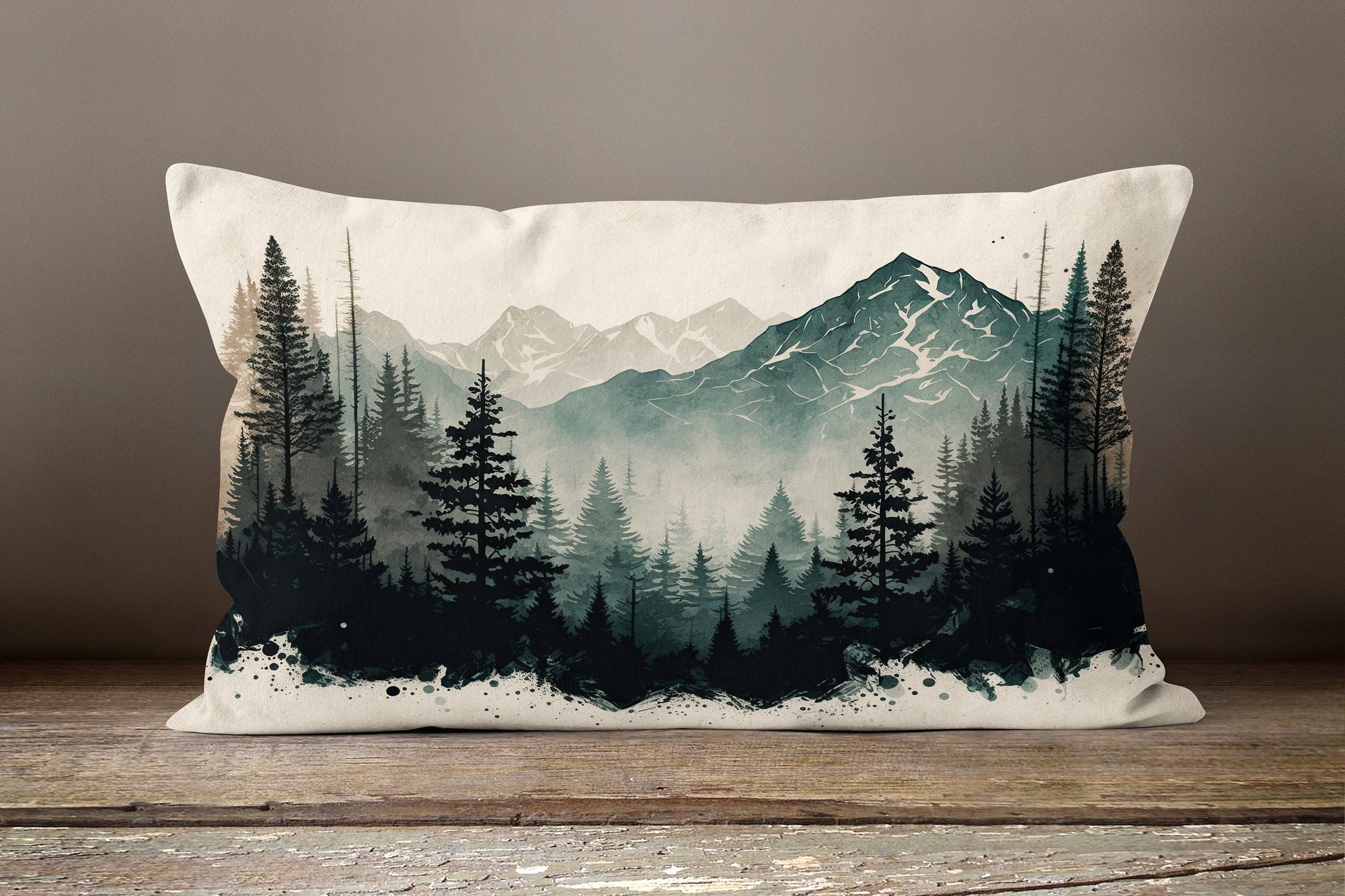 Landscape Pillow Cover, Misty Pine Forest Throw Pillow Cover, Pine Forest Landscape Pillowcase, Mountains Pine Forest Cushion Cover