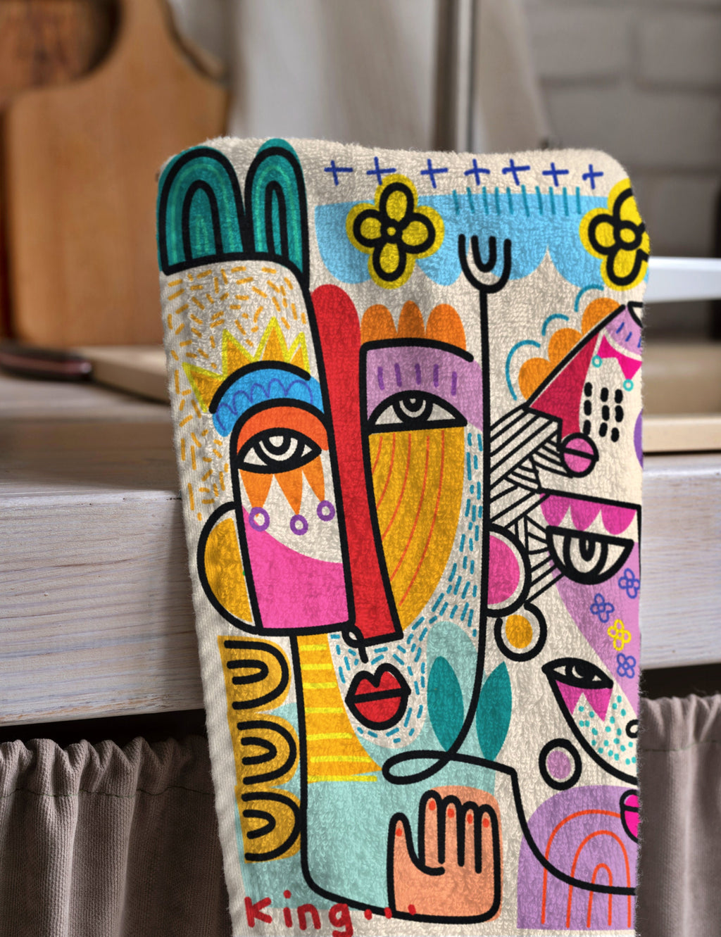 Modern Abstract Tea Towels, Abstract Face Lines Dish Towel, Modern Art Printed Towels, Modern Abstract Hand Towel, Modern Art Kitchen Towels