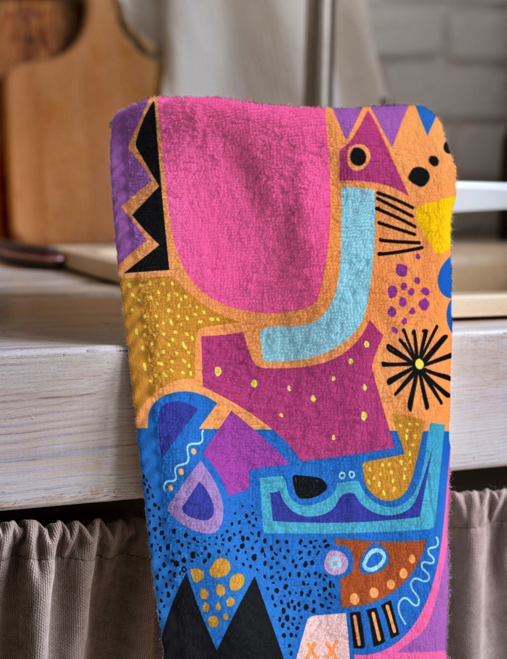 Modern Abstract Tea Towels, Abstract Face Lines Dish Towel, Modern Art Printed Towels, Modern Abstract Hand Towel, Modern Art Kitchen Towels