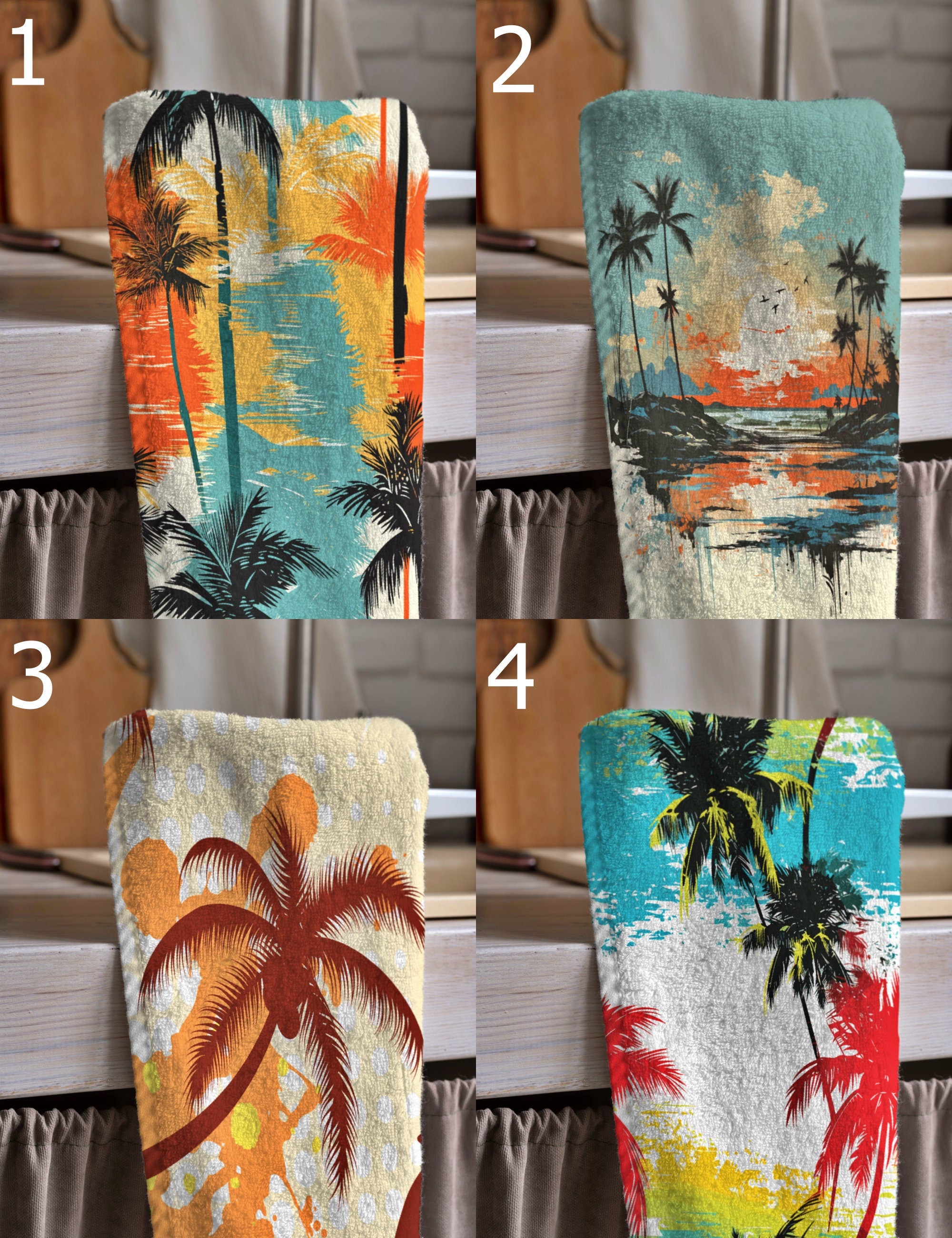 Tropical Tea Towels, Hawaii Palm Leaves Dish Towel, Tropical Printed Towels, Palm Tree Hand Towel, Summer Palm Tree Kitchen Towels