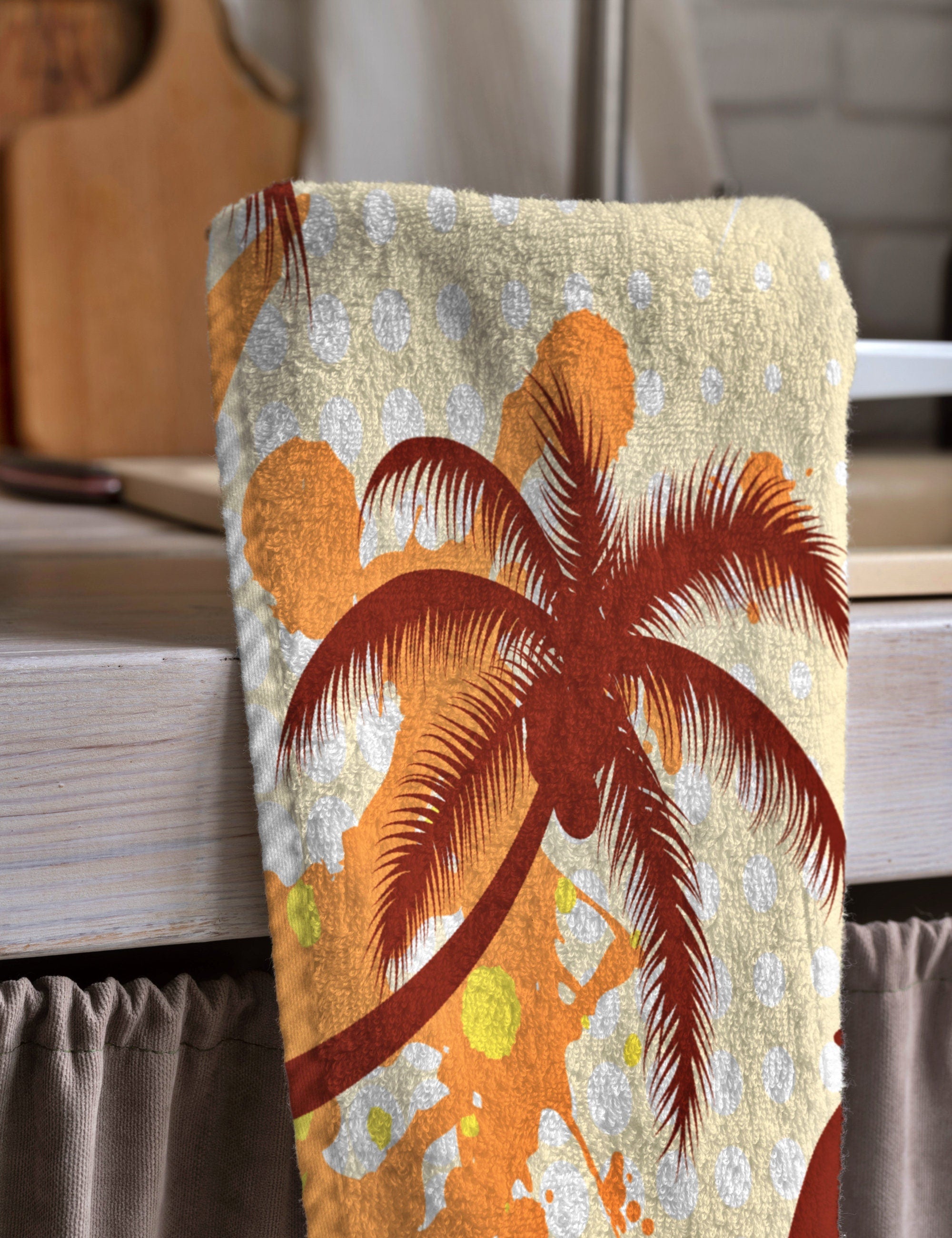 Tropical Tea Towels, Hawaii Palm Leaves Dish Towel, Tropical Printed Towels, Palm Tree Hand Towel, Summer Palm Tree Kitchen Towels