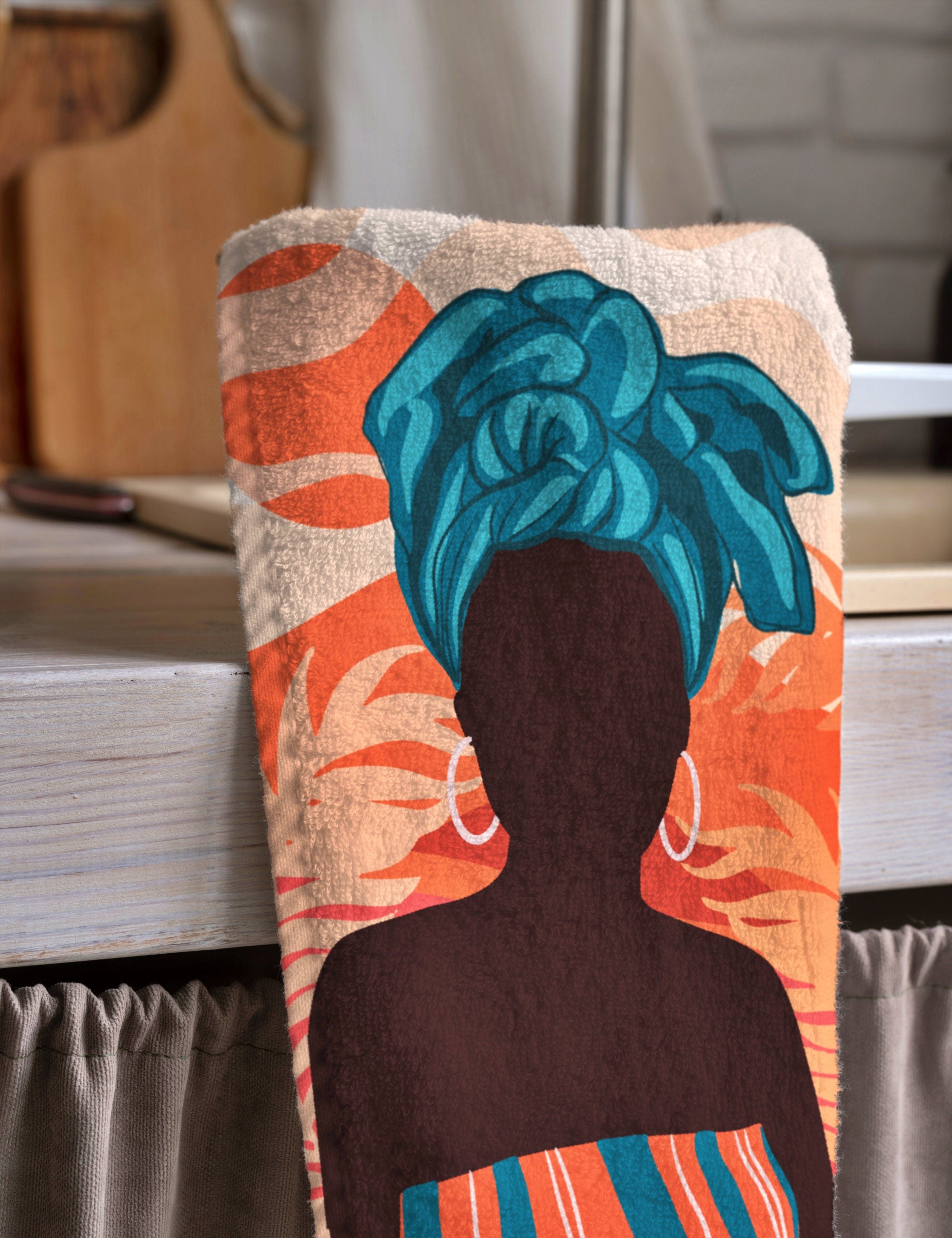 African Women Tea Towels, African Dish Towel, Woman Painting Abstract Hand Towel, African Arts Kitchen Towels, Digital Print Modern Towel