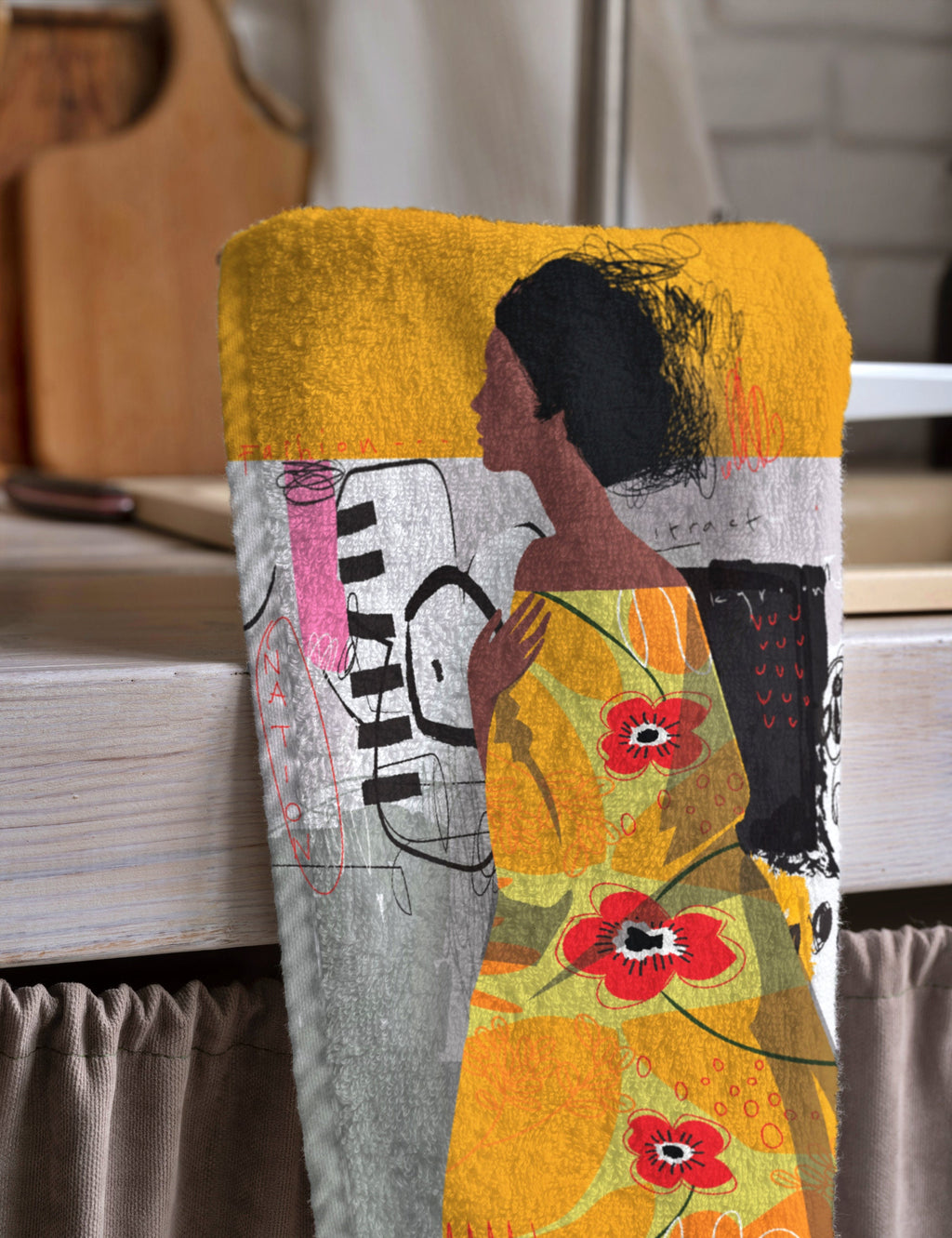 African Women Tea Towels, Woman Painting Abstract Hand Towel, African Arts Kitchen Towels, African Dish Towel, Print African Tea Towels
