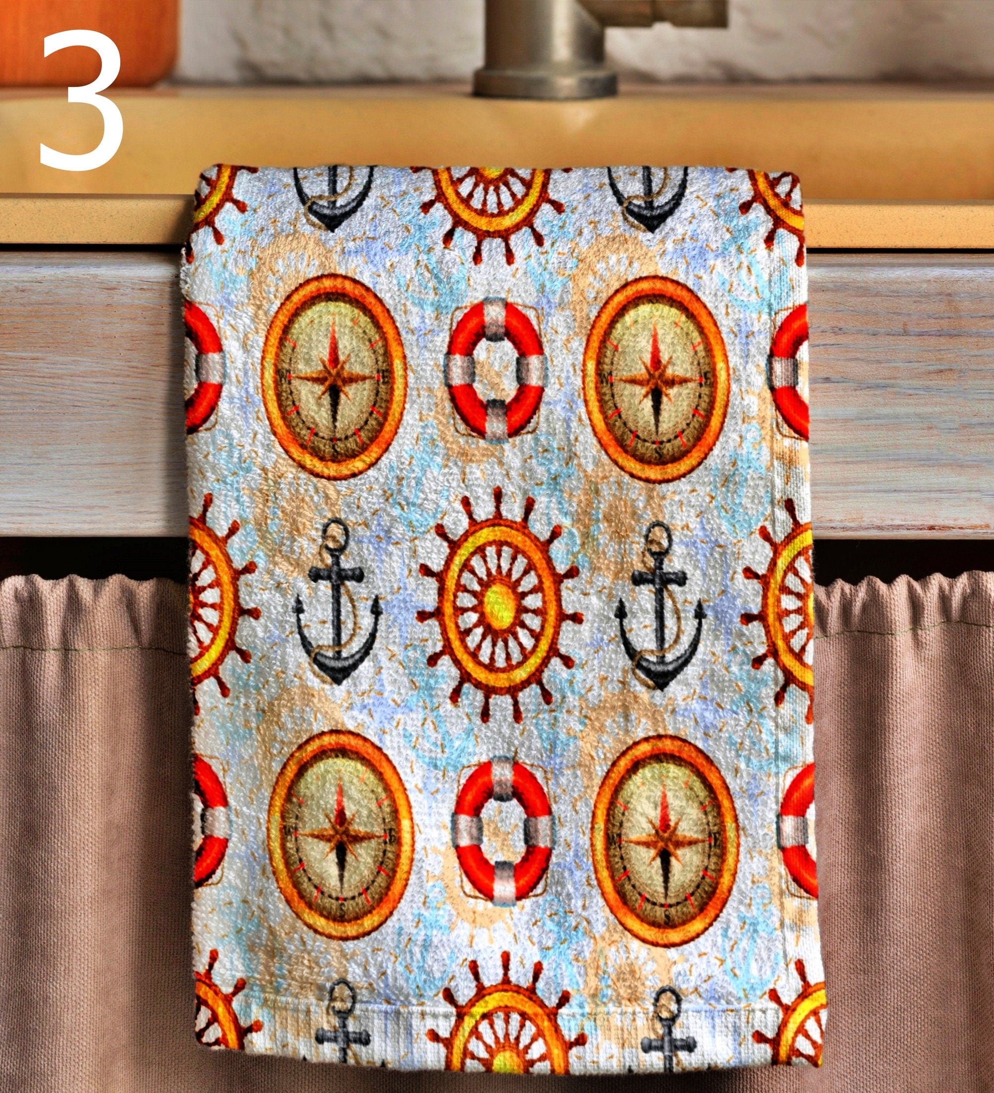 Nautical Tea Towels, Maritime Printed Dish Towel, Sailor Tea Towel, Coastal Kitchen Decor Tea Towels, Anchor Hand Towels
