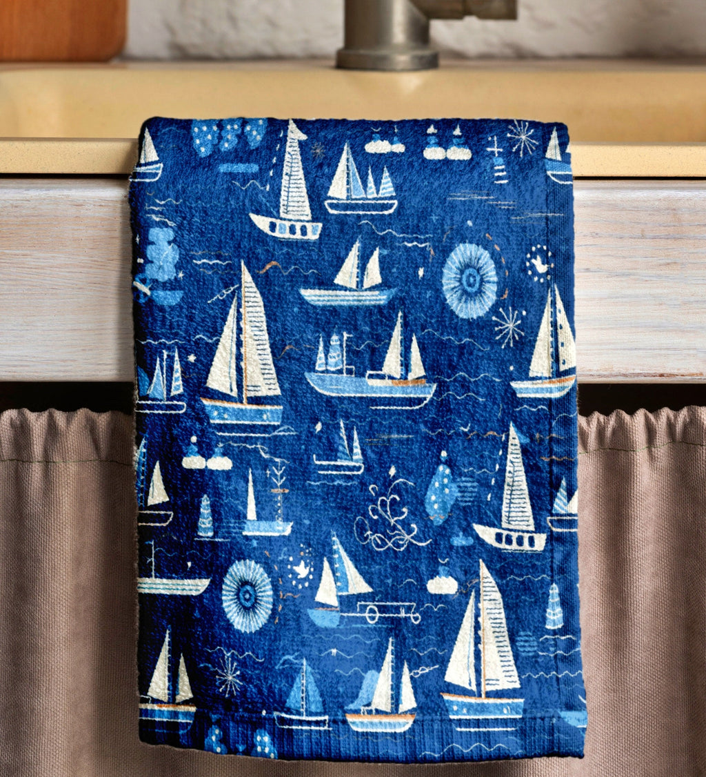 Coastal Kitchen Tea Towel, Nautical Tea Towel, Maritime Hand Towels, Kitchen Hand Towel, Coastal Boat Design Hand Towel, Maritime Dish Towel