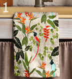 Exotic Tea Towels, Tropical Tea Towels, Tropical Flowers Dish Towel, Exotic Bir of Paradise Hand Towel, Botanical Kitchen Towels