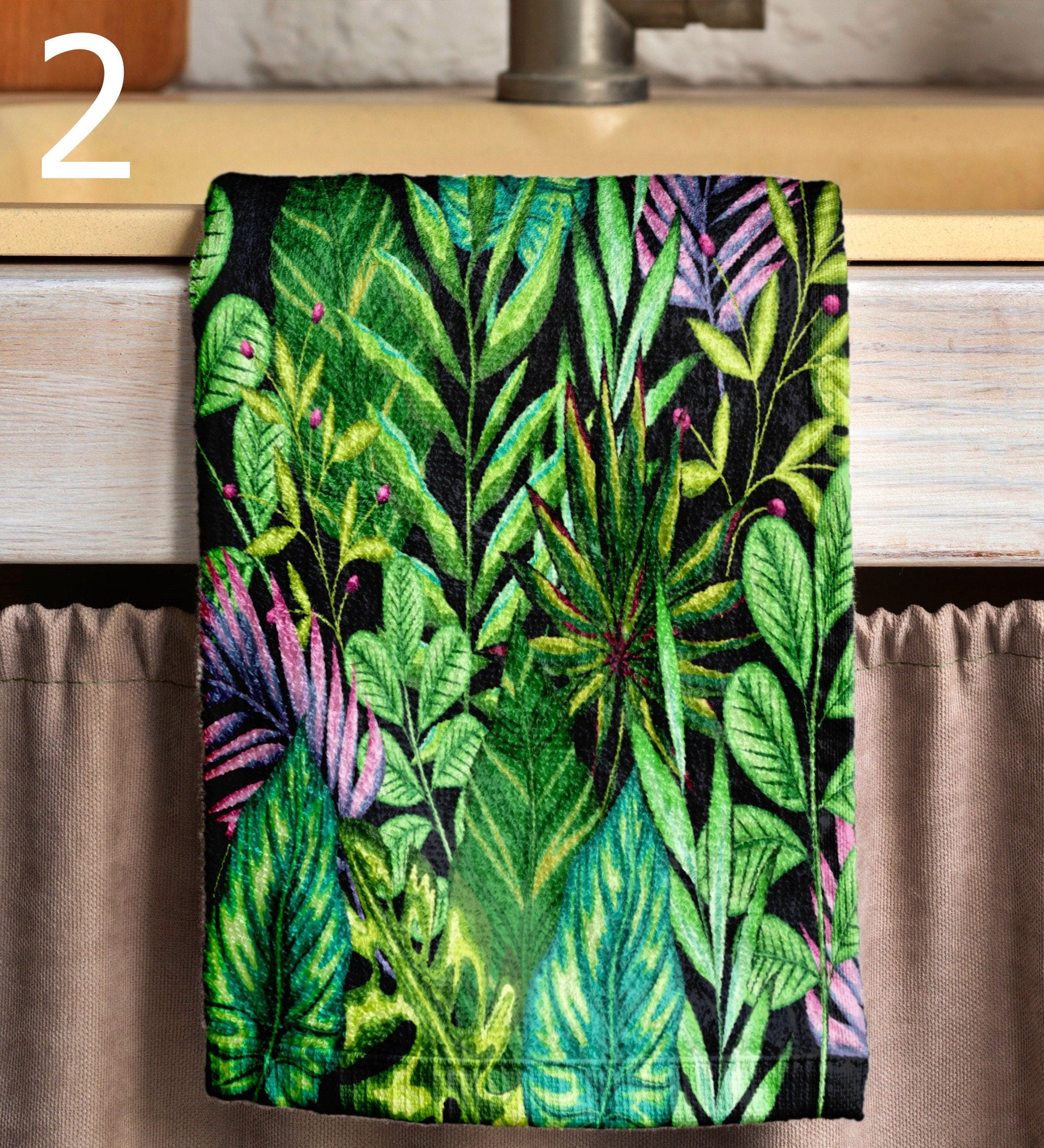 Botanical Leaves Towels, Tropic Leaves Tea Towels, Tropical Leaf Dish Towel, Exotic Leaf Print Hand Towels, Botanical Fingertip Towels
