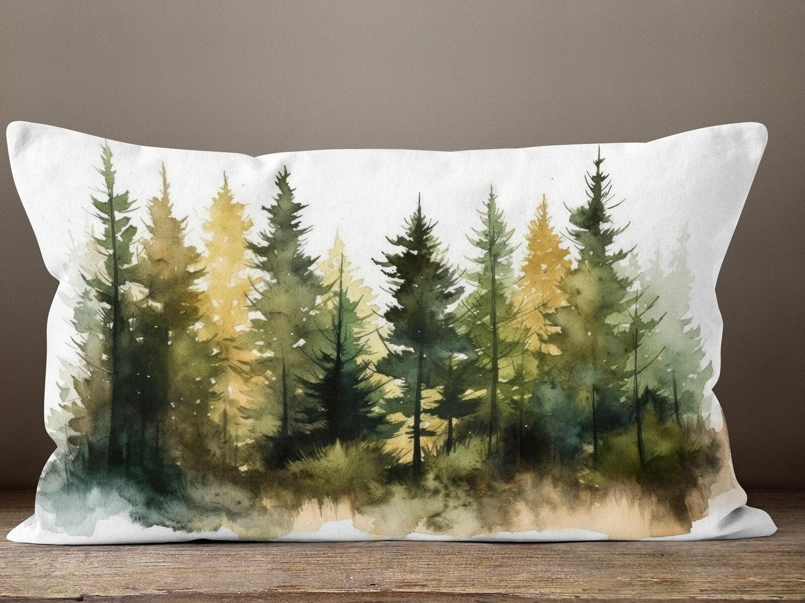Landscape Pillow Cover, Misty Pine Forest Throw Pillow Cover, Pine Forest Landscape Pillowcase, Mountains Pine Forest Cushion Cover