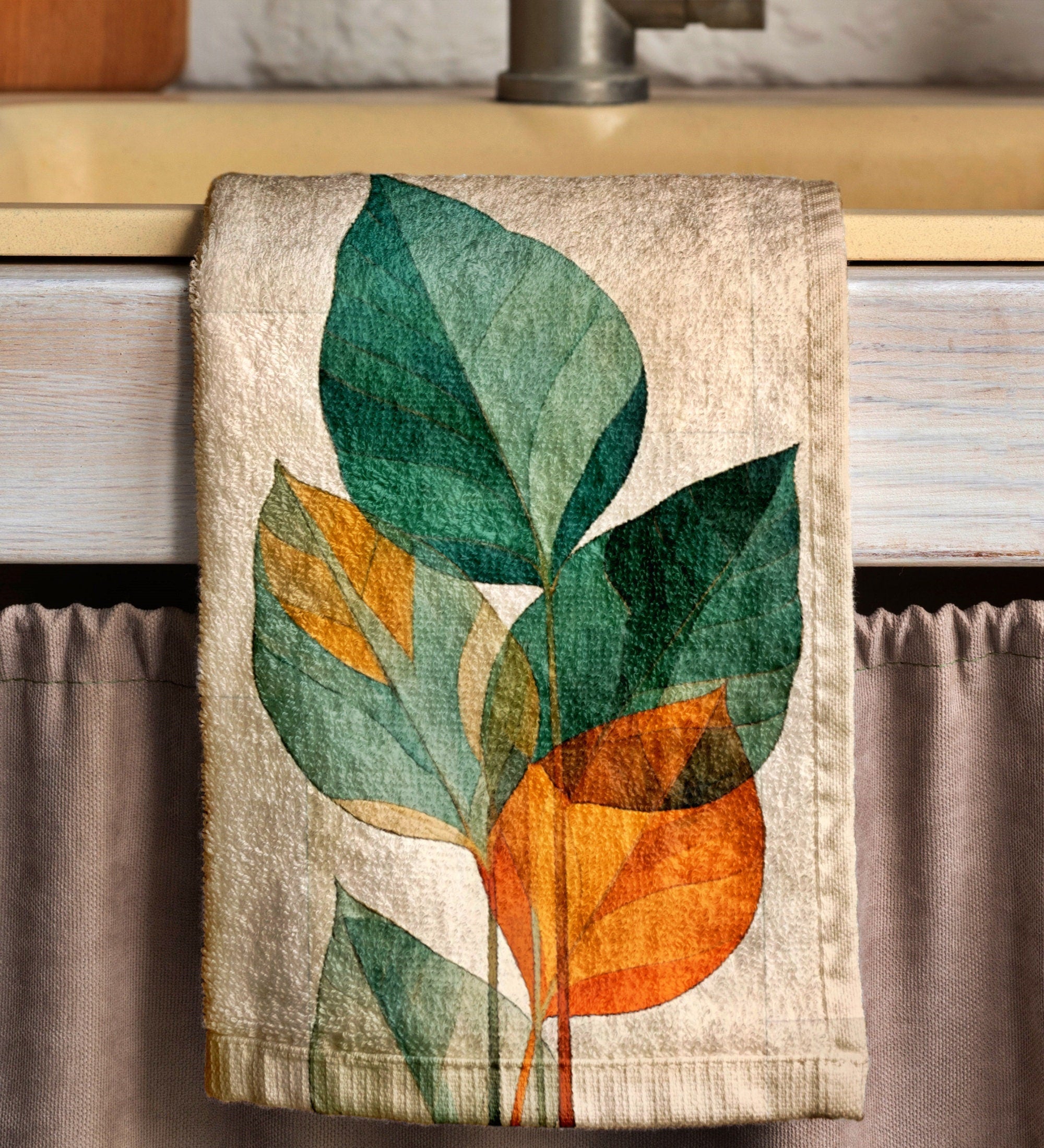 Tropical Abstract Tea Towels, Tropical Leaves Dish Towel, Exotic Leaf Hand Towel, Multicolor Botanical Kitchen Towels, Green Leaf Tea Towels