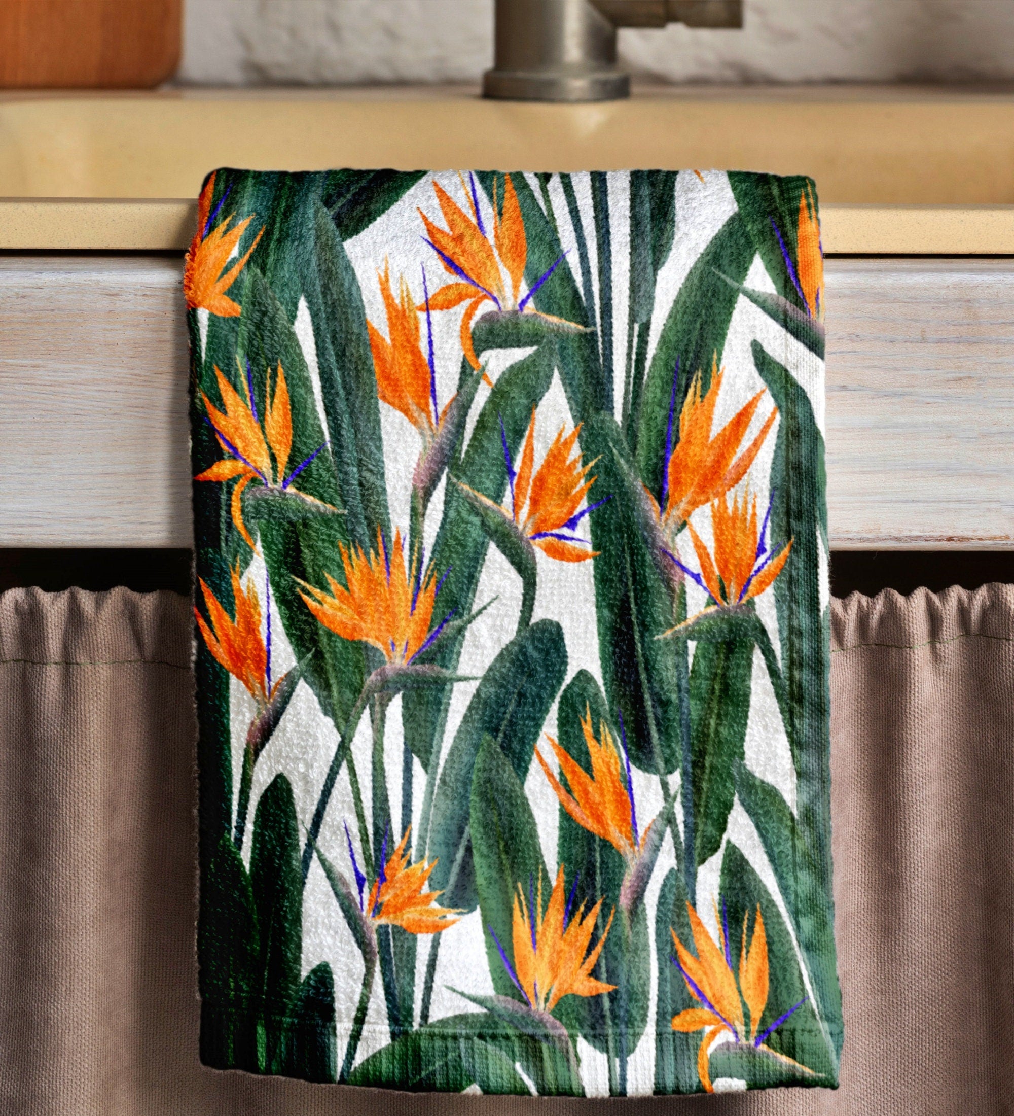 Floral Tea Towels, Bird of Paradise Tea Towels, Tropical Flowers Dish Towel, Exotic Flowers Hand Towel, Multicolor Floral Kitchen Towels