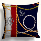 Nautical Pillow Covers with Anchors & Ropes, Coastal Marine Indoor/Outdoor Cushion Cover, Beach House Style Pillowcases