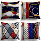 Nautical Pillow Covers with Anchors & Ropes, Coastal Marine Indoor/Outdoor Cushion Cover, Beach House Style Pillowcases
