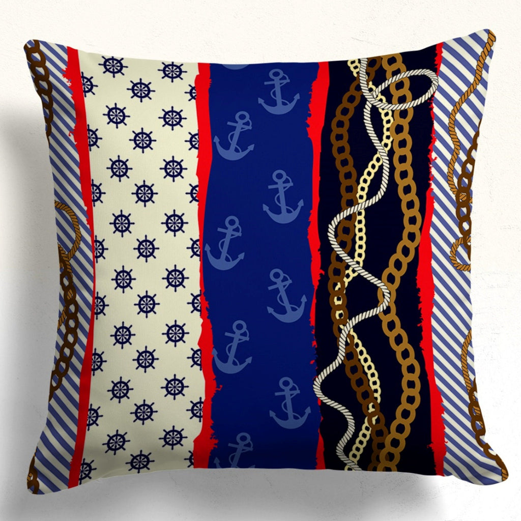 Nautical Pillow Covers with Anchors & Ropes, Coastal Marine Indoor/Outdoor Cushion Cover, Beach House Style Pillowcases