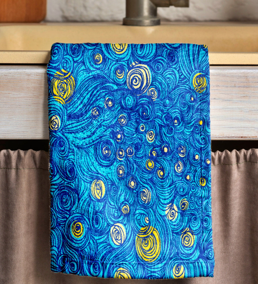 Ocean-Themed Tea Towels, Sea Star & Fish Patterned Hand Towels, Blue Coastal Summer Dish Towel, Kids  Adults Kitchen Towels