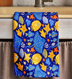 Ocean-Themed Tea Towels, Sea Star & Fish Patterned Hand Towels, Blue Coastal Summer Dish Towel, Kids  Adults Kitchen Towels