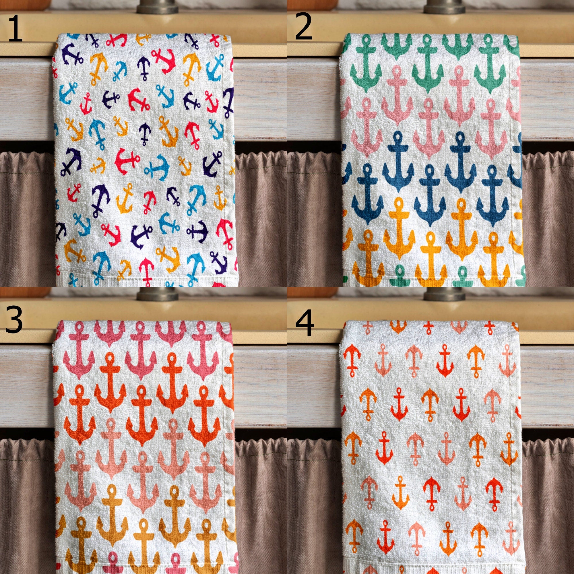 Anchor Tea Towels, Nautical Tea Towel, Maritime Anchor Hand Towels, Coastal Kitchen Towels, Anchor Hand Towel, Colorful Anchor Dish Towel