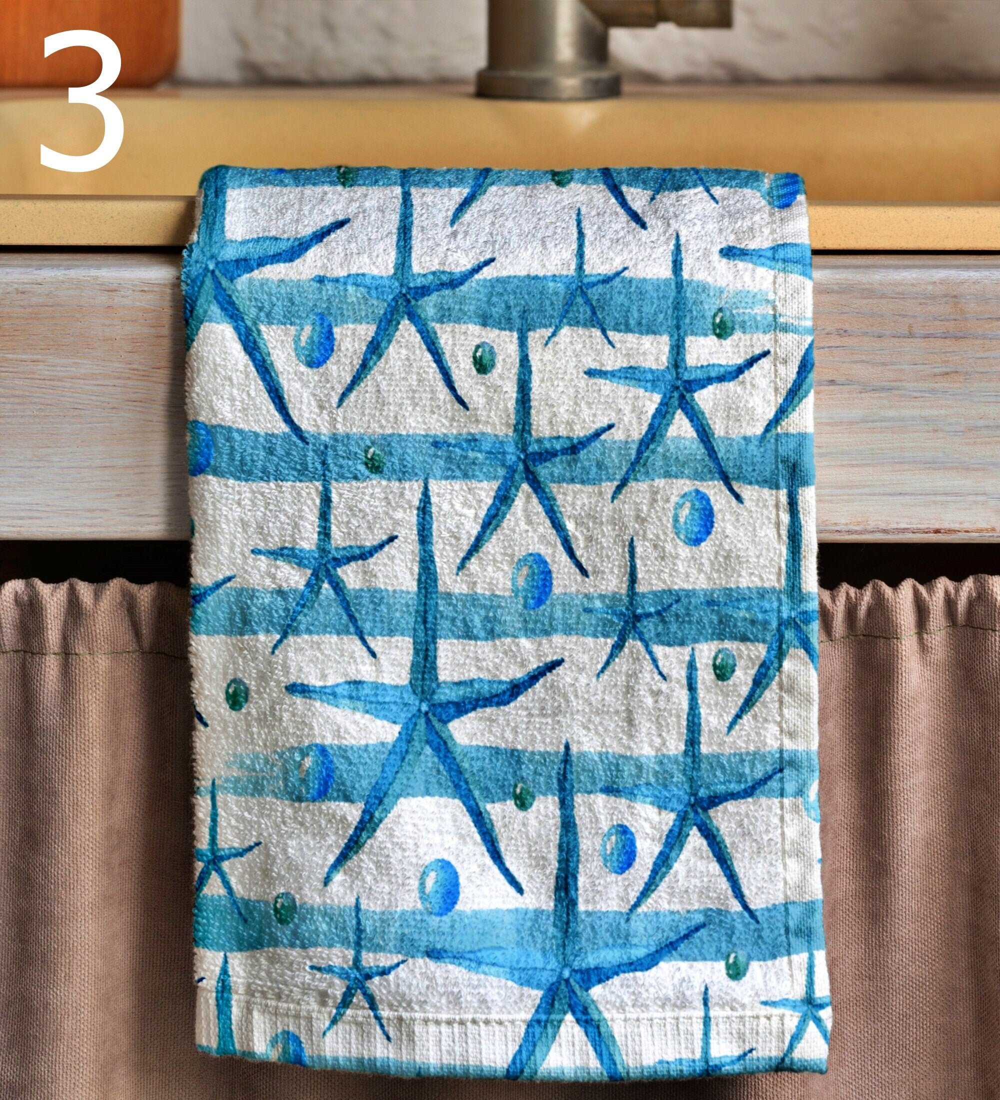 Nautical Tea Towel, Maritime Print Hand Towels, Yatch Hand Towels, Navy Blue Ocean Tea Towel, Coastal Dish Towel, Starfish Tea Towels