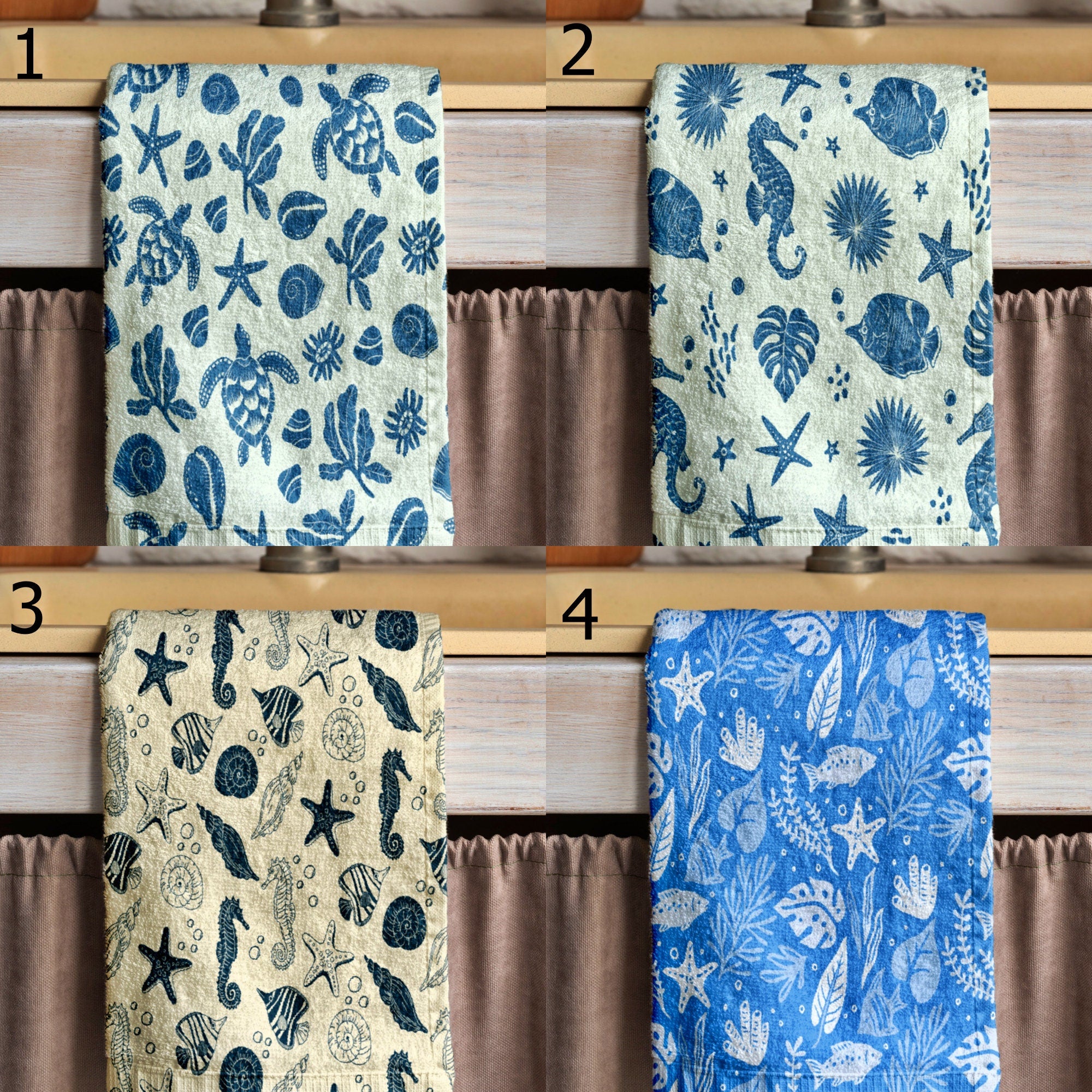 Sea Animals Hand Towel, Coastal Kitchen Tea Towel, Nautical Tea Towel, Ocean Hand Towels, Starfish Hand Towel, Maritime Dish Towel