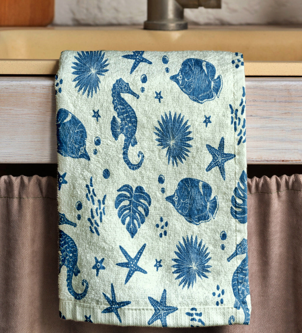 Sea Animals Hand Towel, Coastal Kitchen Tea Towel, Nautical Tea Towel, Ocean Hand Towels, Starfish Hand Towel, Maritime Dish Towel