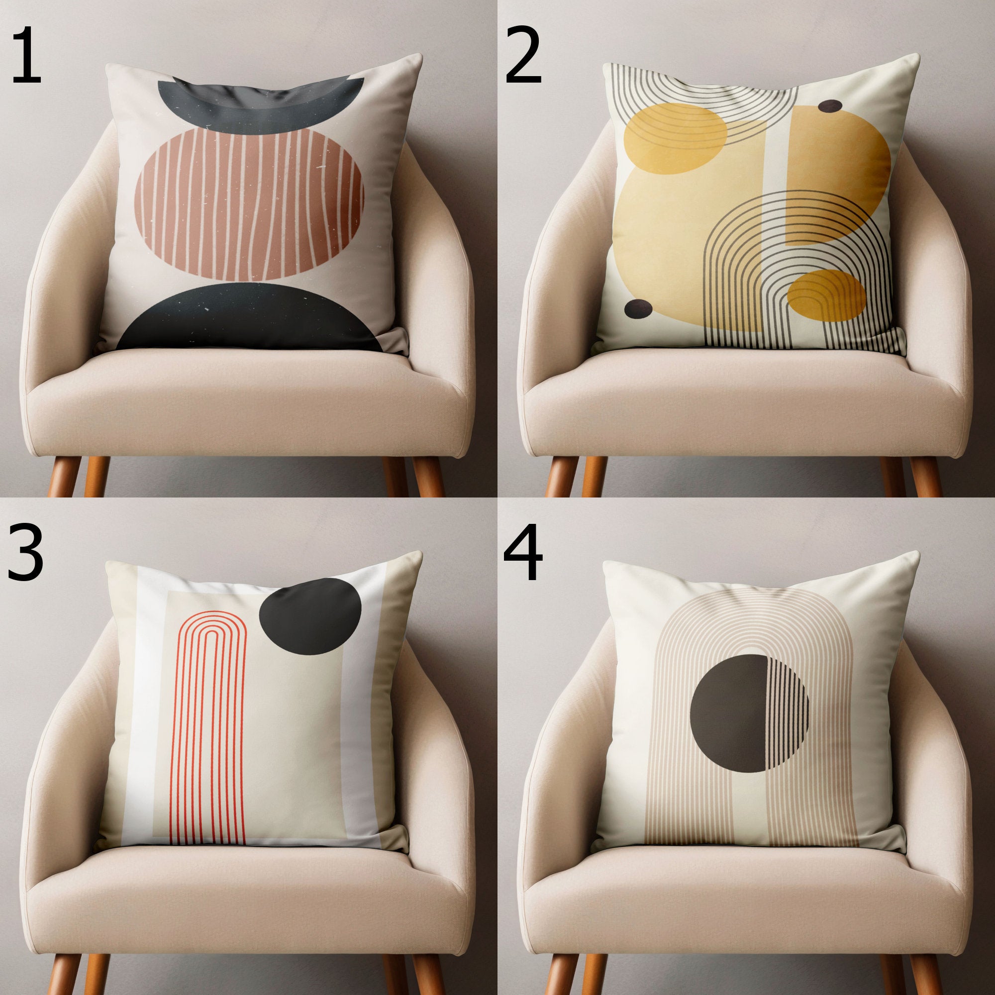 Geometric Line Art Cushion Covers, Mid Century Modern Pillow Covers, Abstract Circle Accent Pillowcases, Minimalist Throw Pillow Cover