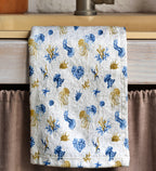 Coastal Kitchen Towel, Seashell Starfish Print Tea Towels, Ocean Themed Soft Absorbent Hand Towel, Sea Animals Hand Towel