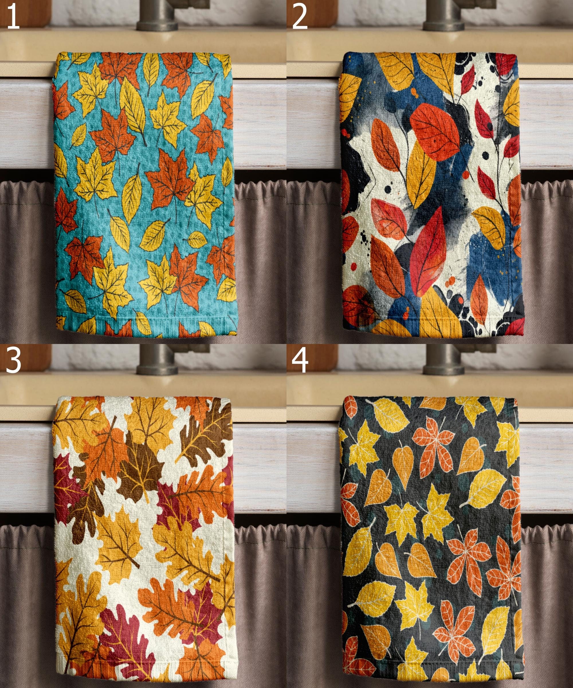 Fall Leaf Hand Towel, Autumn Leaves Tea Towels, Fall Dish Towel, Orange Leaves Kitchen Towels, Autumn Leaf Tea Towels Kitchen Decor