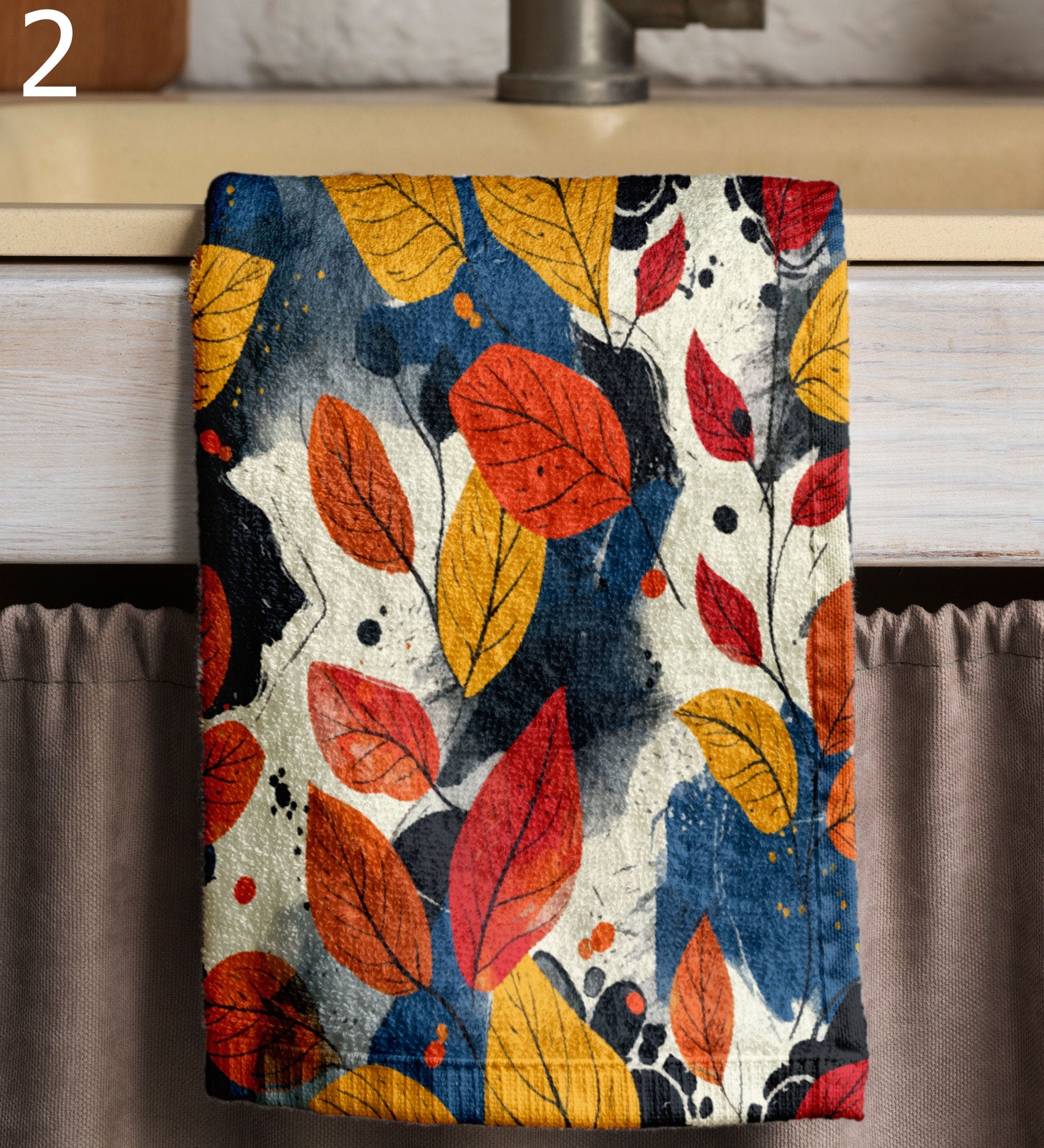 Fall Leaf Hand Towel, Autumn Leaves Tea Towels, Fall Dish Towel, Orange Leaves Kitchen Towels, Autumn Leaf Tea Towels Kitchen Decor