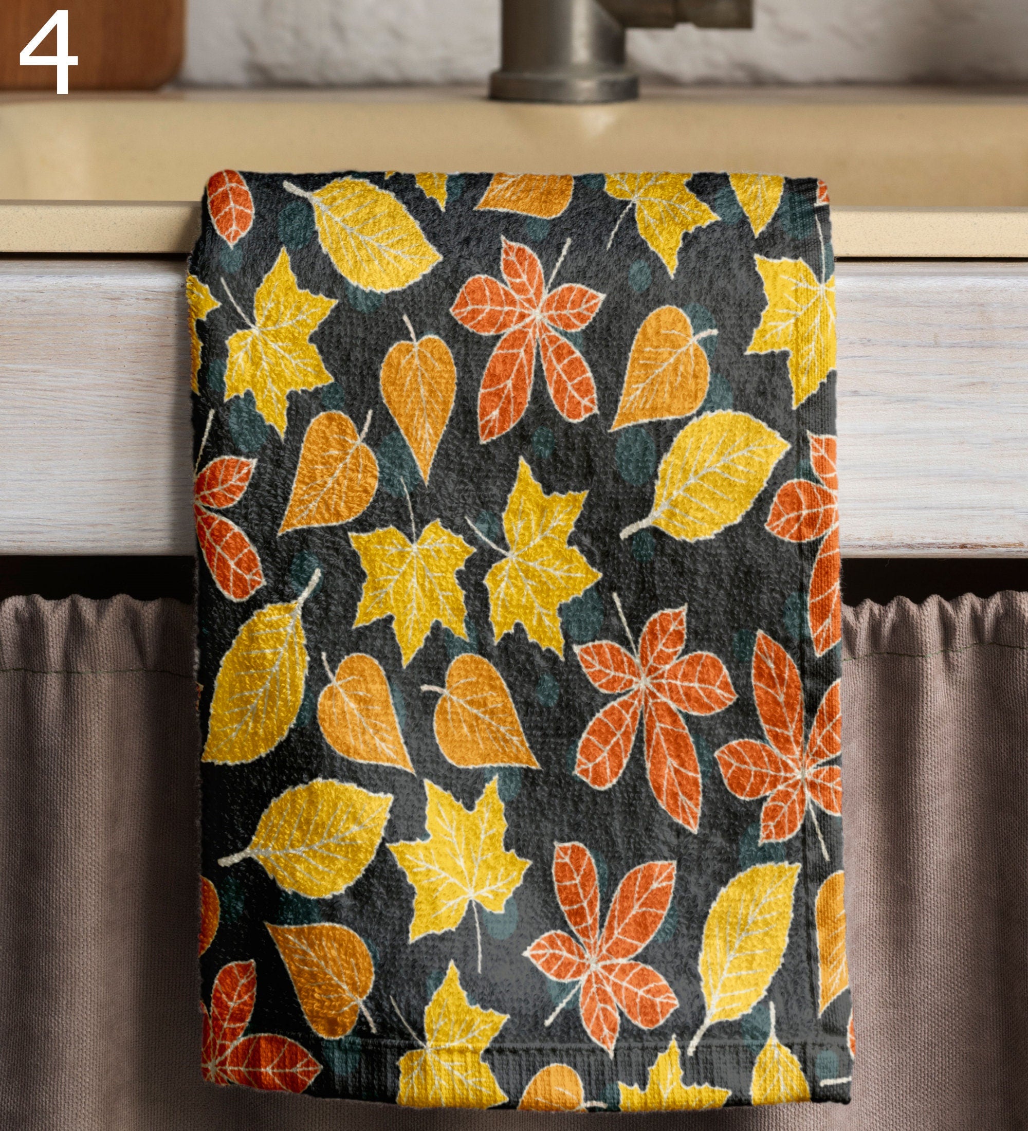 Fall Leaf Hand Towel, Autumn Leaves Tea Towels, Fall Dish Towel, Orange Leaves Kitchen Towels, Autumn Leaf Tea Towels Kitchen Decor