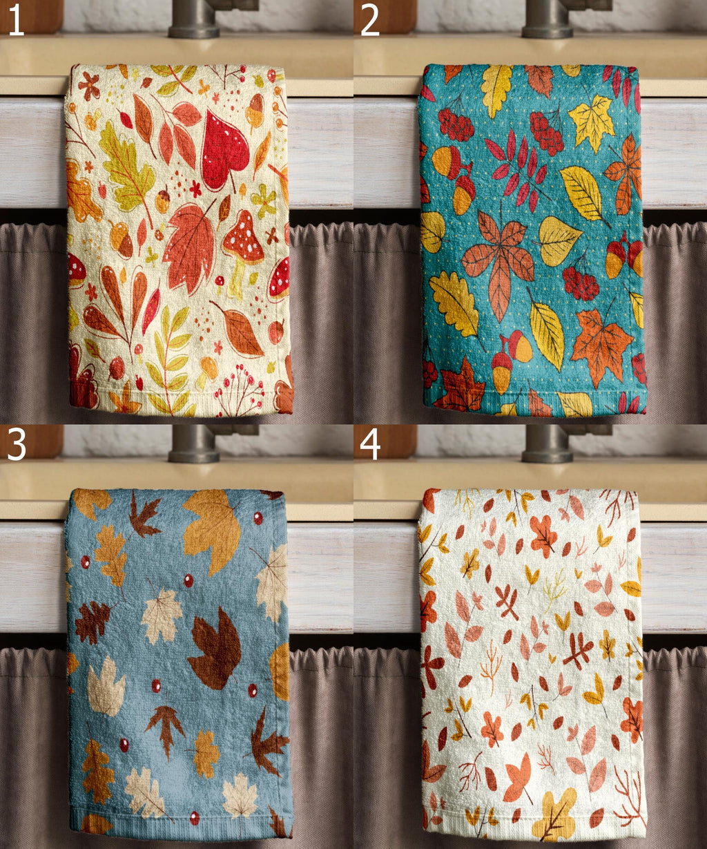 Fall Orange Leaves Kitchen Towels, Fall Leaf Hand Towel, Autumn Leaves Tea Towels, Fall Dish Towel, Autumn Leaf Tea Towels Kitchen Decor