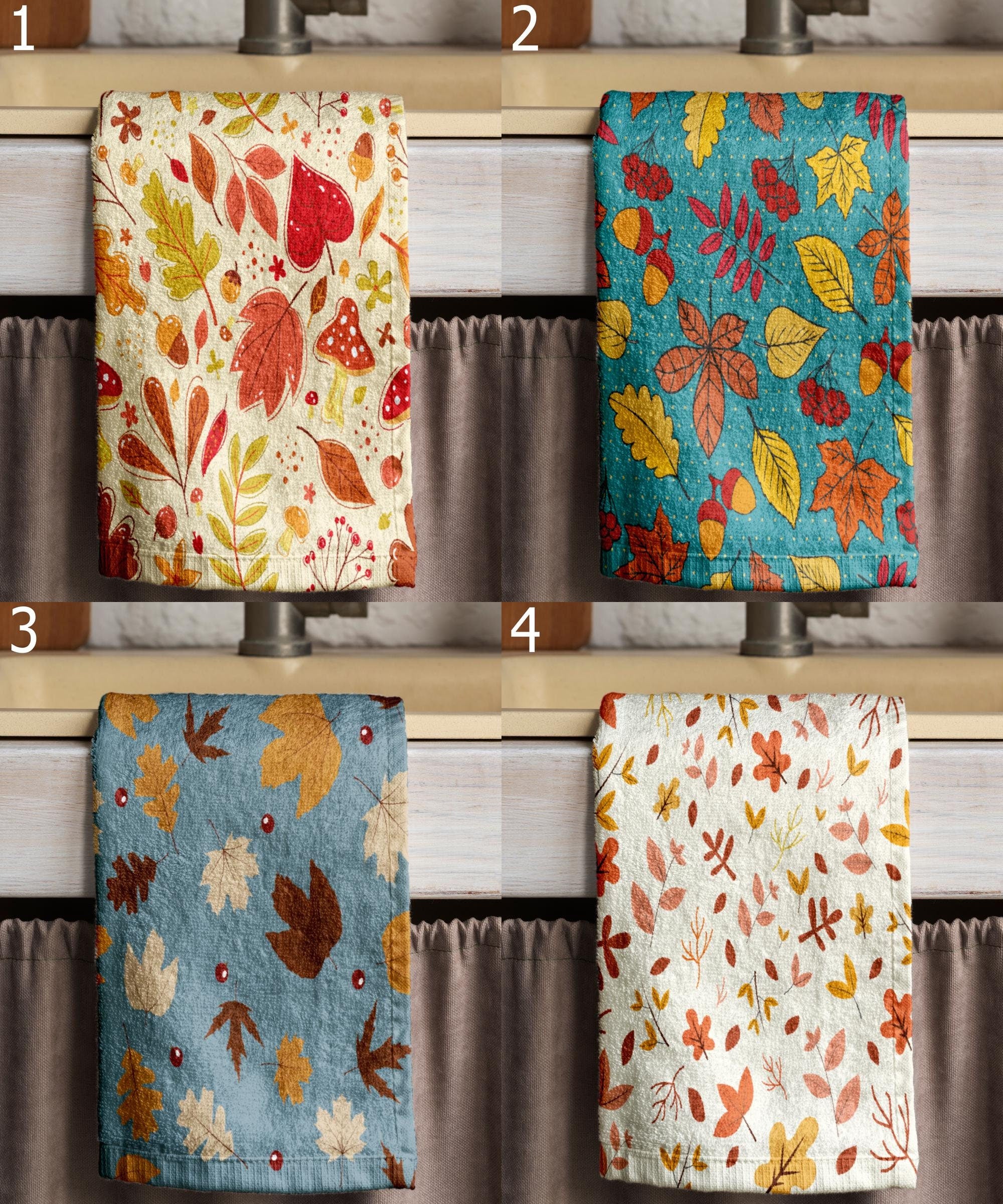 Fall Orange Leaves Kitchen Towels, Fall Leaf Hand Towel, Autumn Leaves Tea Towels, Fall Dish Towel, Autumn Leaf Tea Towels Kitchen Decor