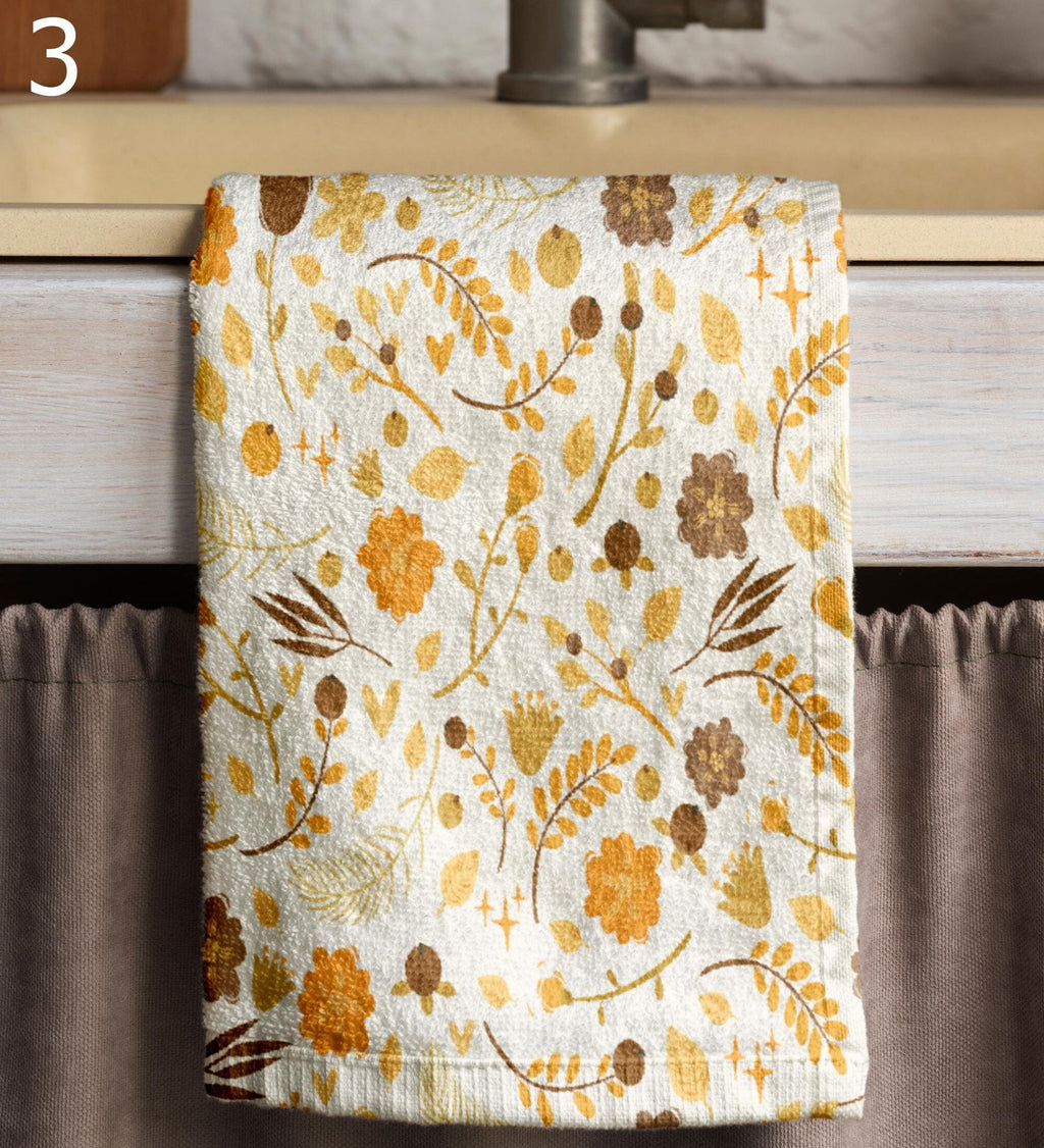 Autumn Kitchen Towels, Fall Tea Towels, Rustic Leaf Print Dish Towels, Thanksgiving Hand Towels, Nature Forest Decor Dish Towels