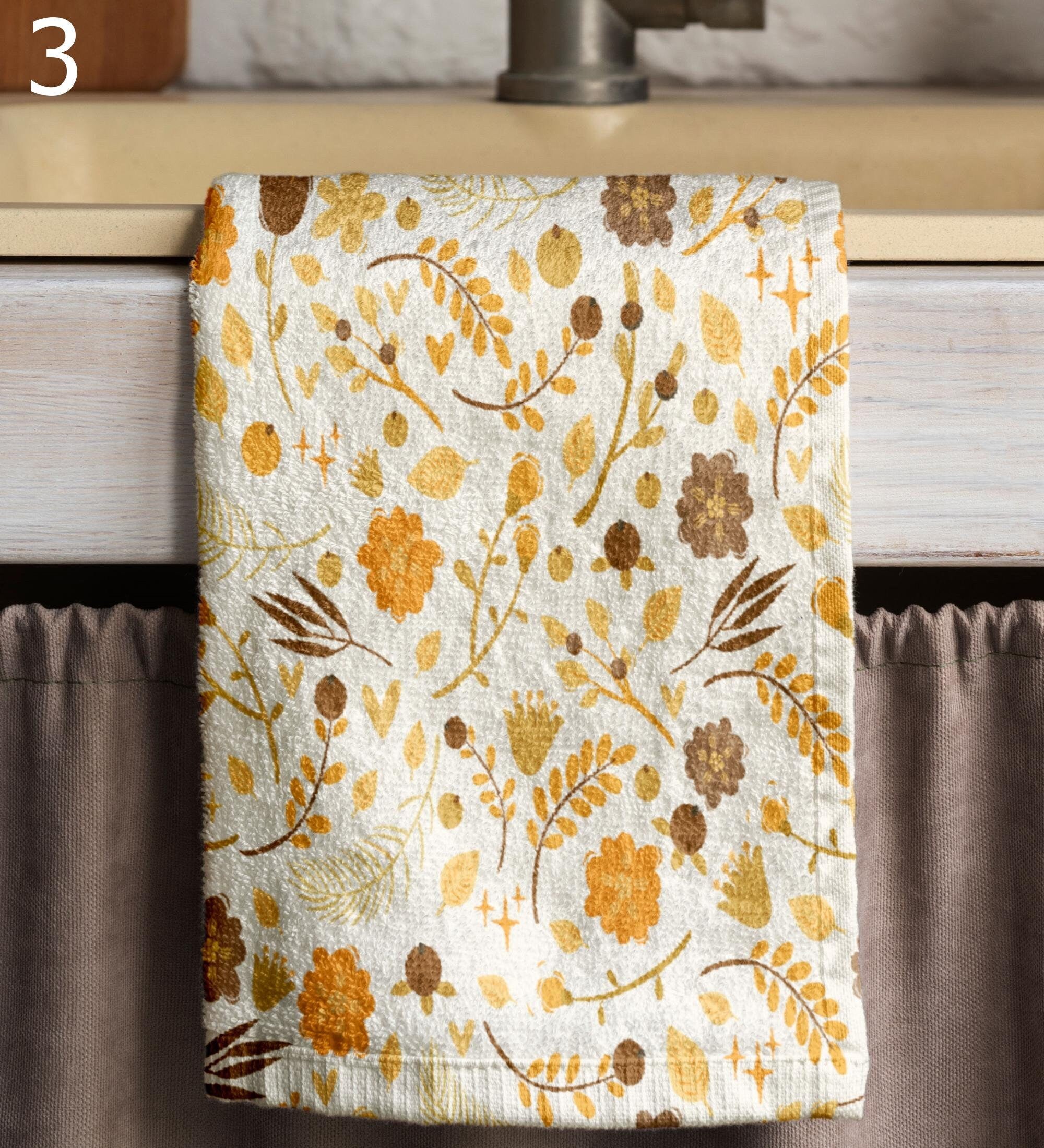 Autumn Kitchen Towels, Fall Tea Towels, Rustic Leaf Print Dish Towels, Thanksgiving Hand Towels, Nature Forest Decor Dish Towels